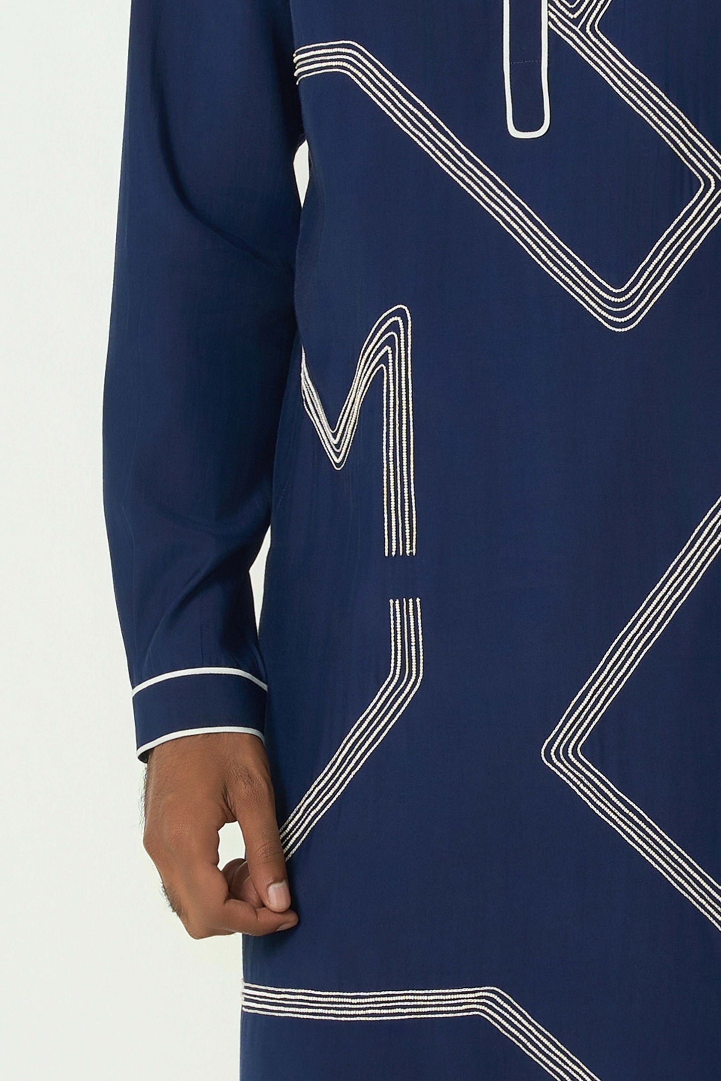 Meta Grid Kurta - Navy Blue