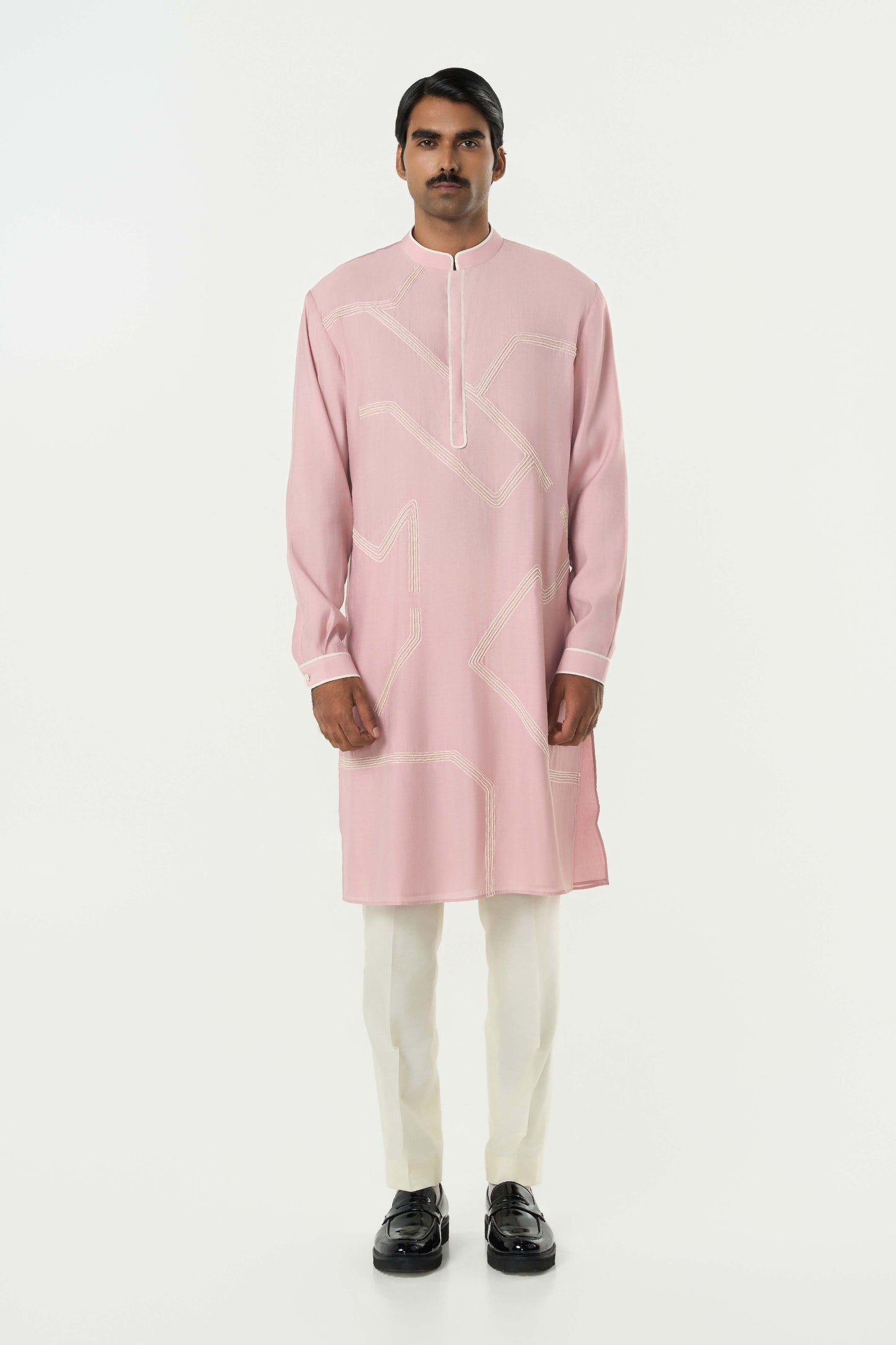 Meta Grid Kurta - Pastel Pink