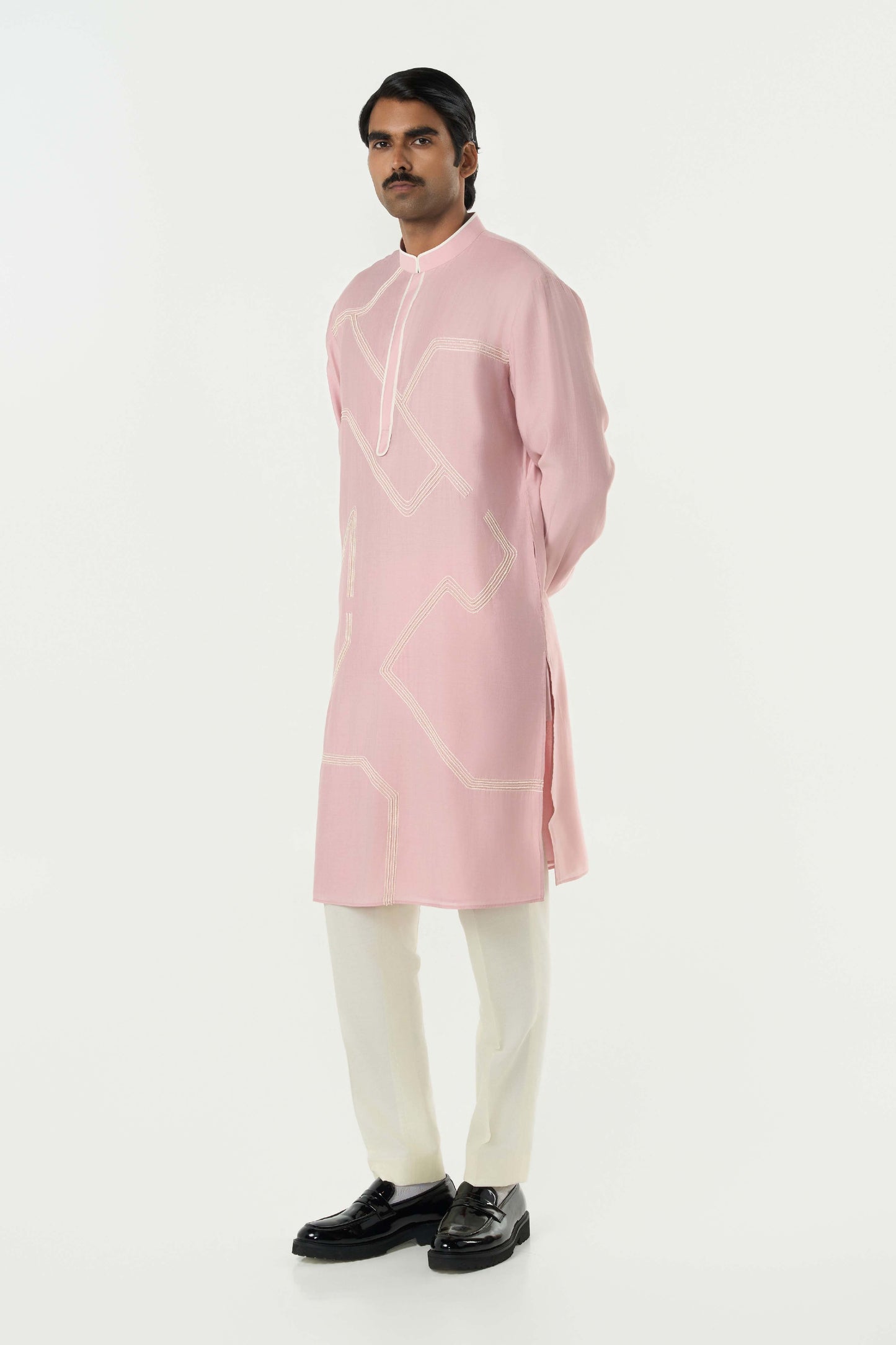 Meta Grid Kurta - Pastel Pink