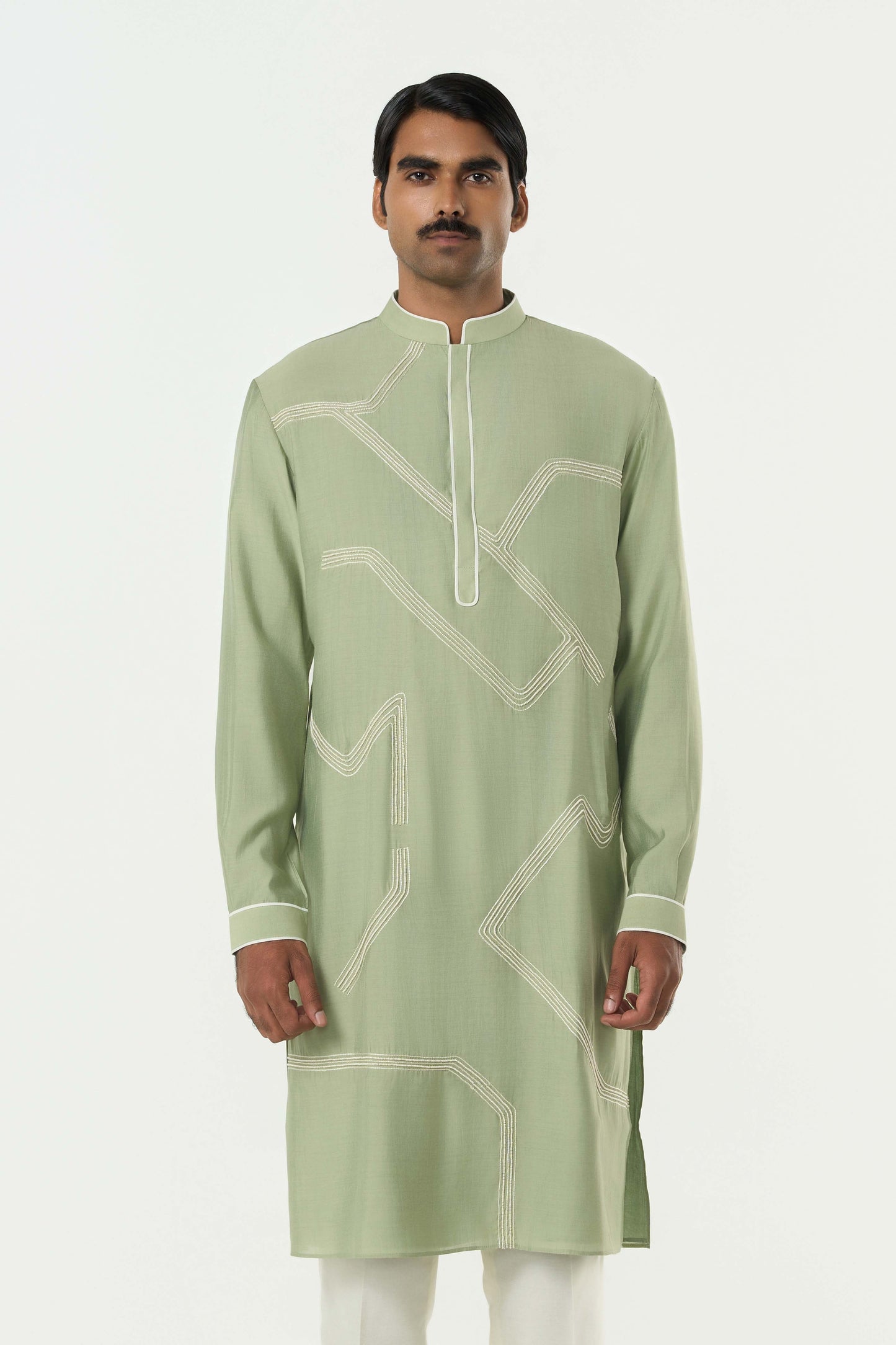 Meta Grid Kurta - Sage Green