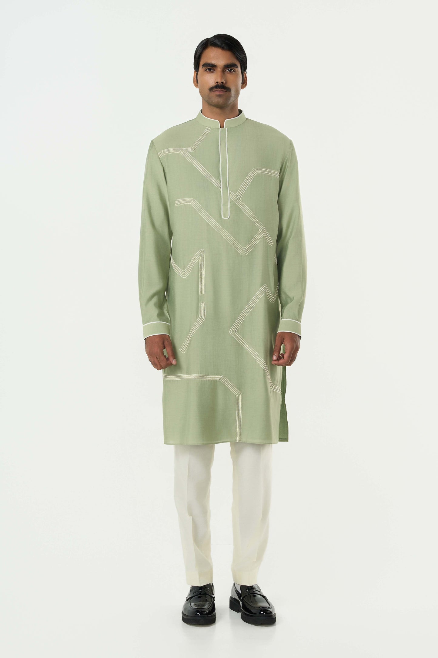Meta Grid Kurta - Sage Green