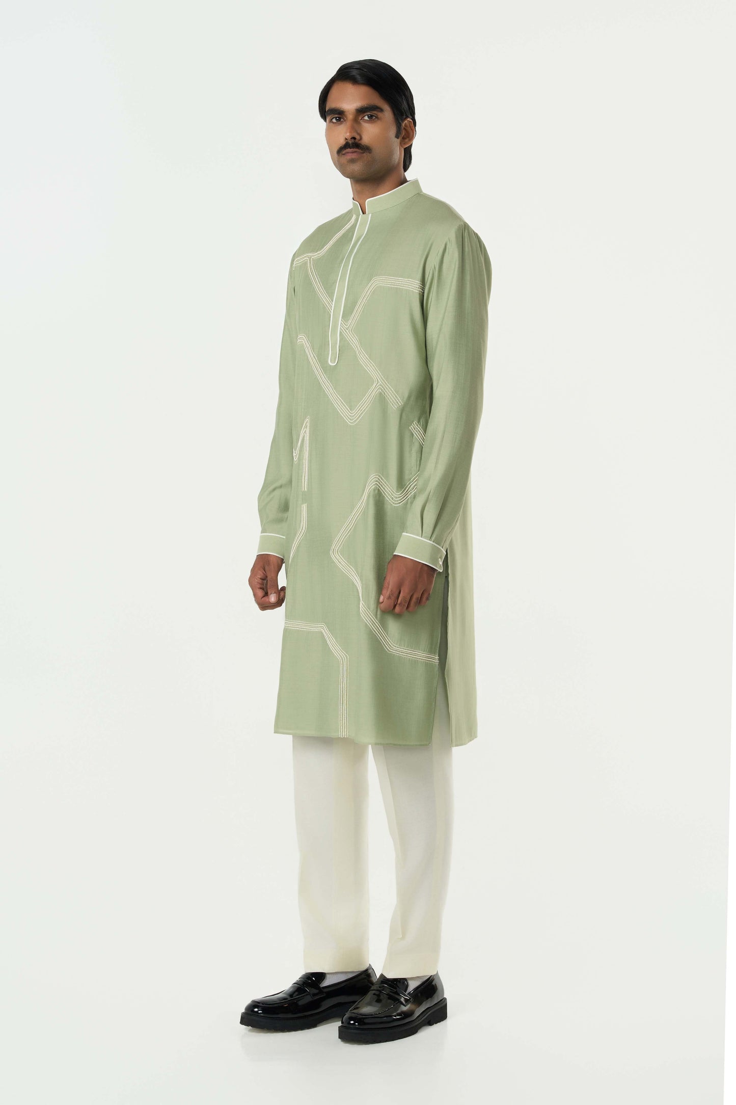 Meta Grid Kurta - Sage Green