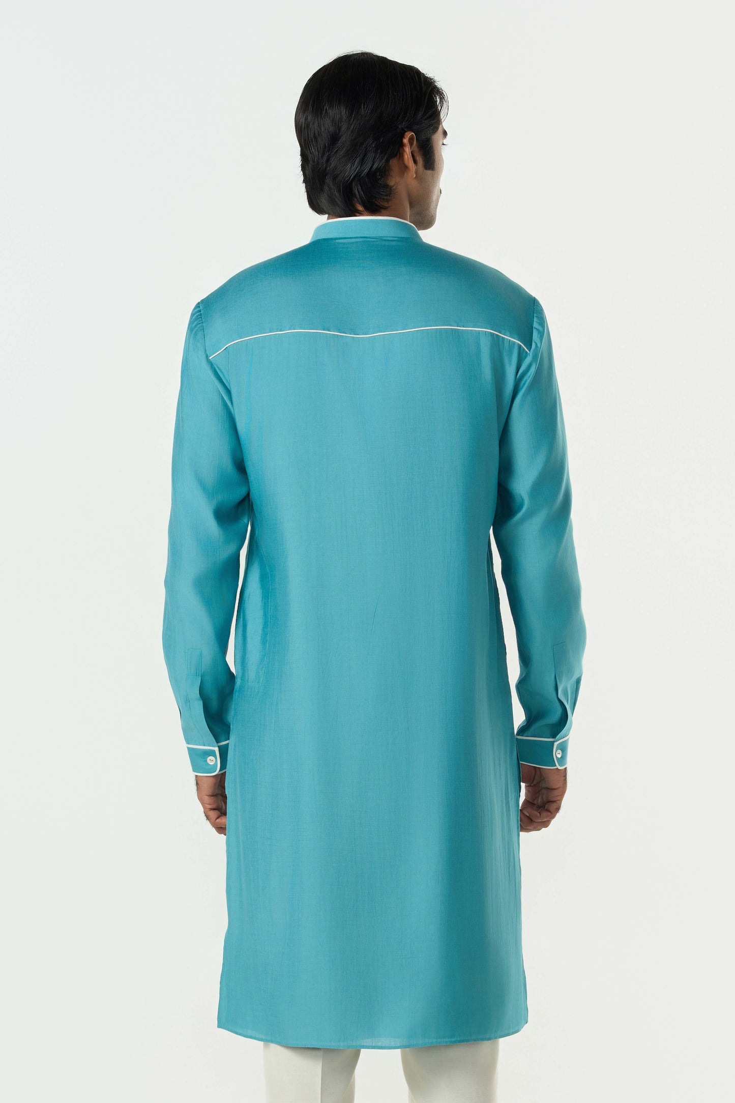 Meta Grid Kurta - Teal Blue