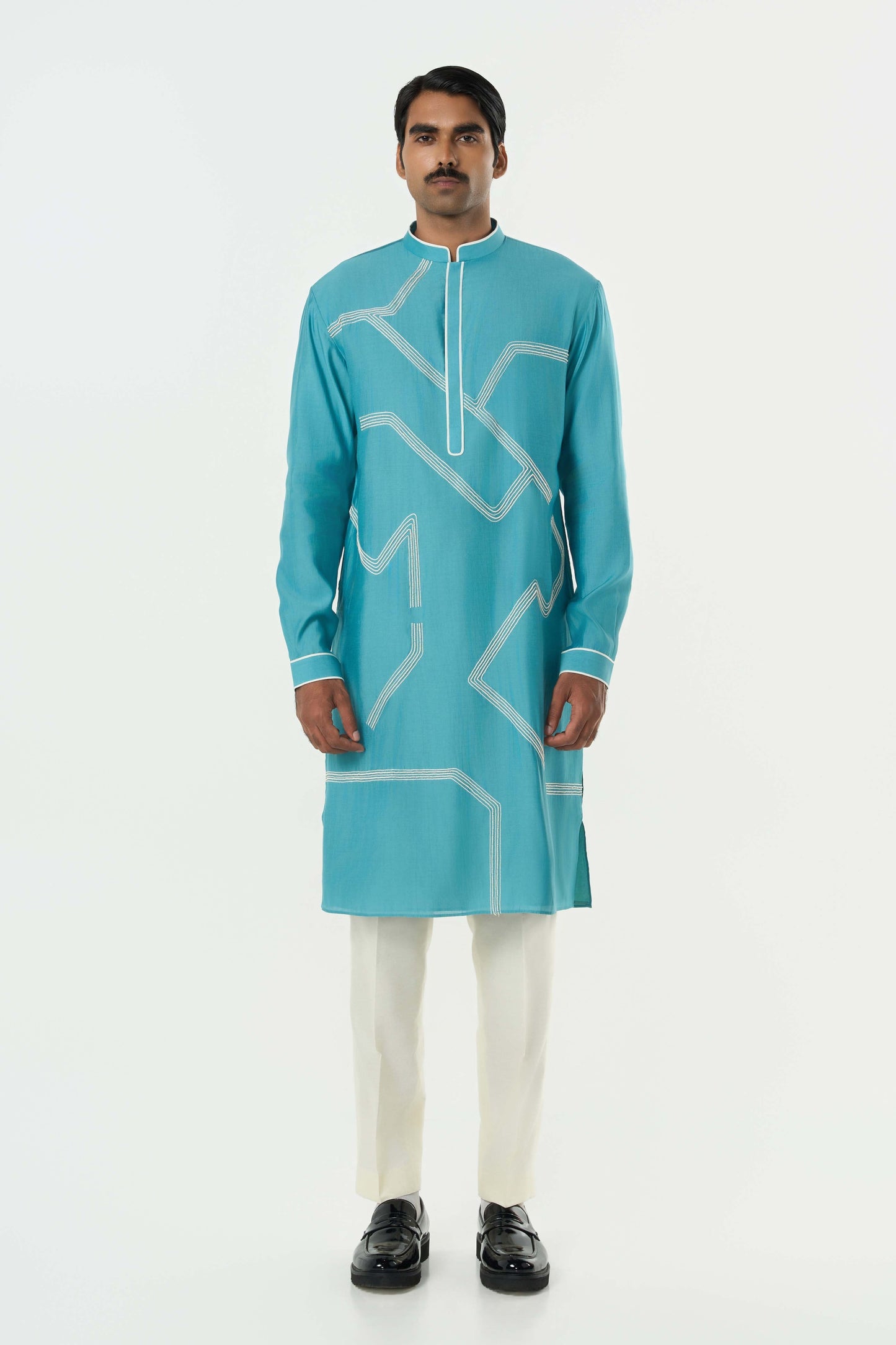 Meta Grid Kurta - Teal Blue