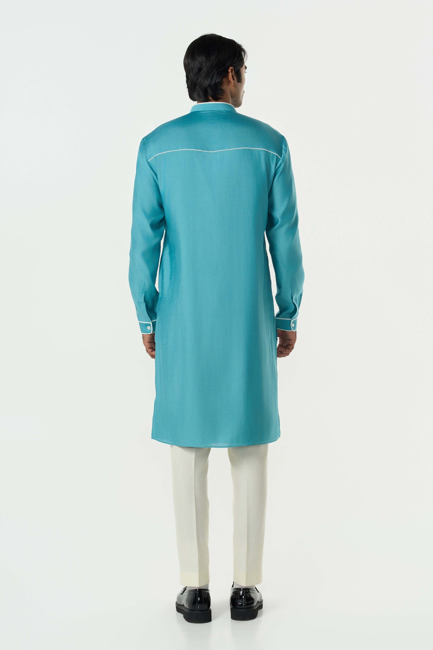 Meta Grid Kurta - Teal Blue