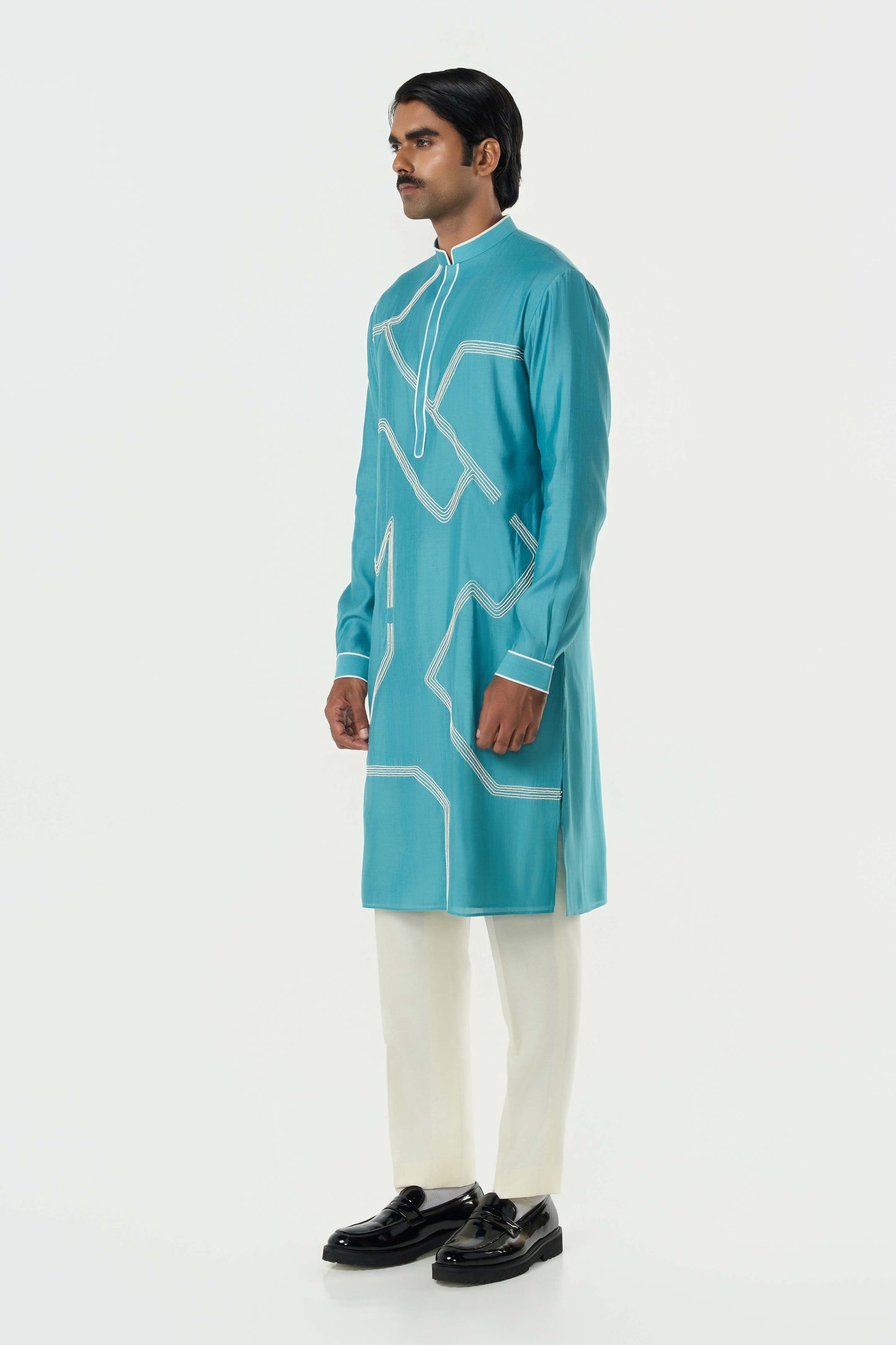 Meta Grid Kurta - Teal Blue