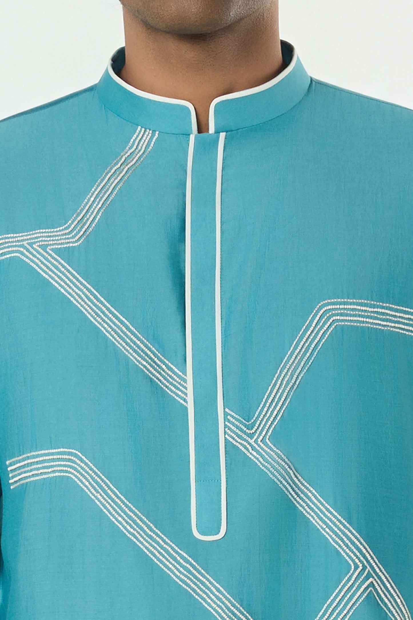 Meta Grid Kurta - Teal Blue