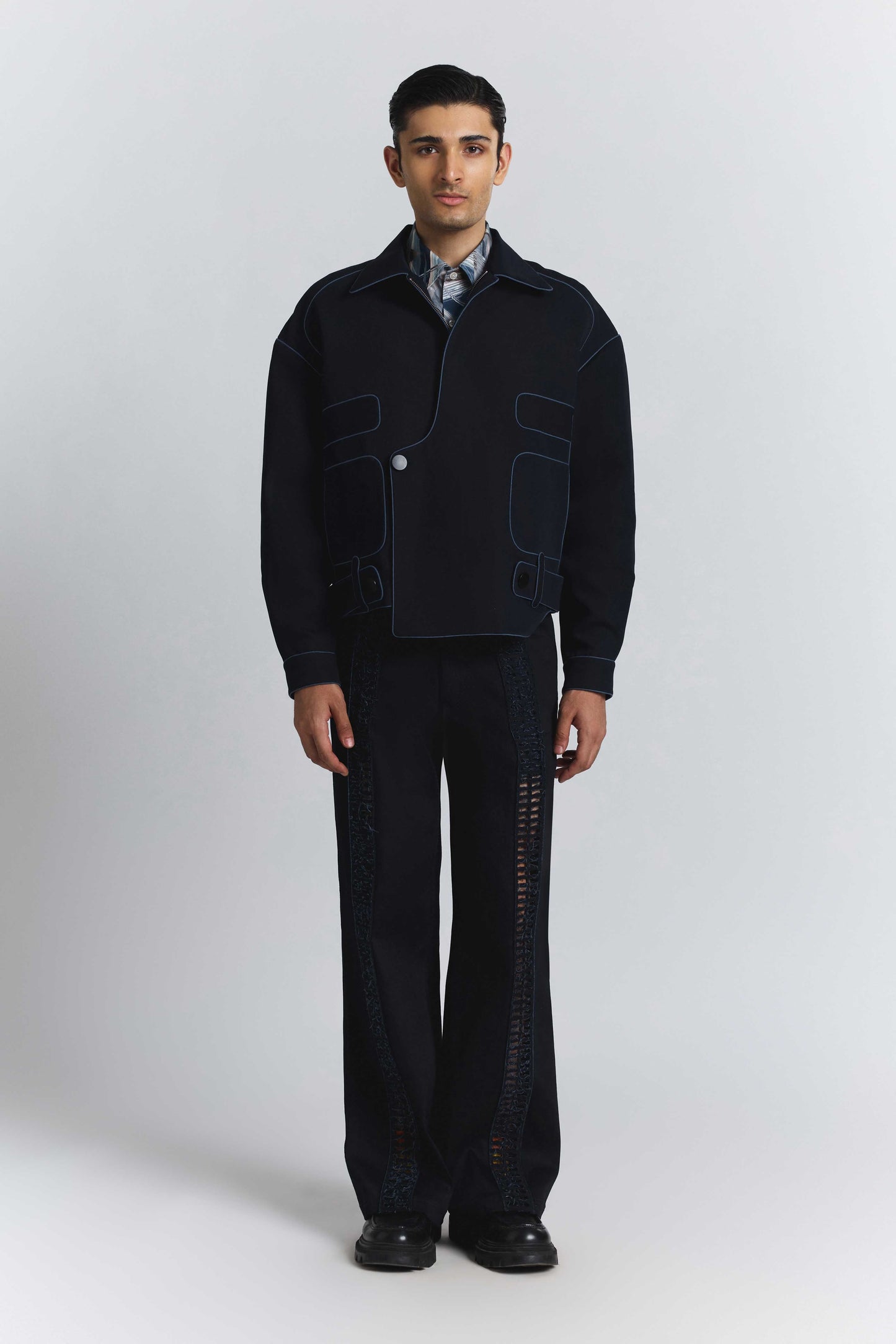 Navy Piping Bomber Jacket