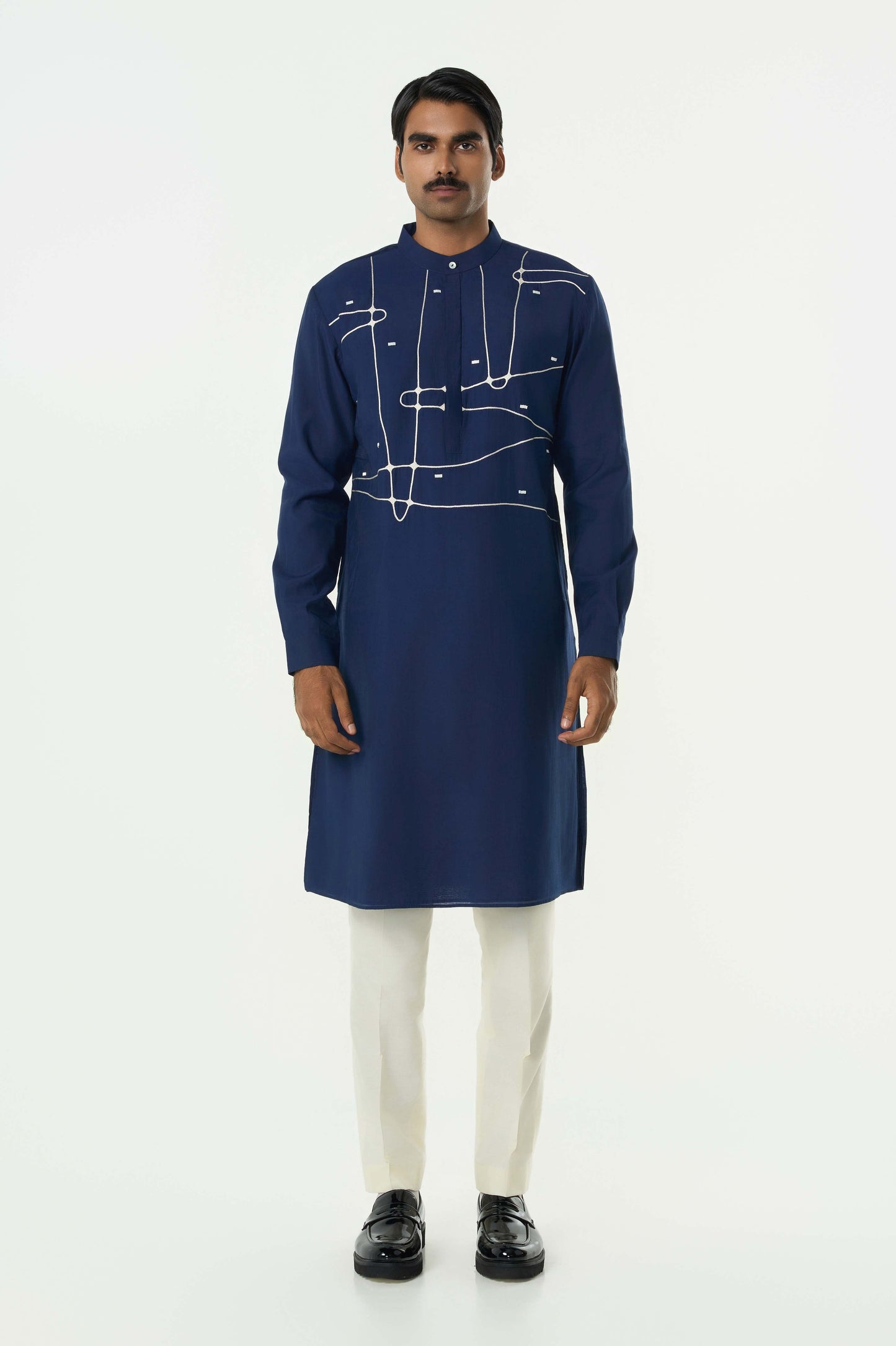 Pixel Warp Kurta - Navy Blue