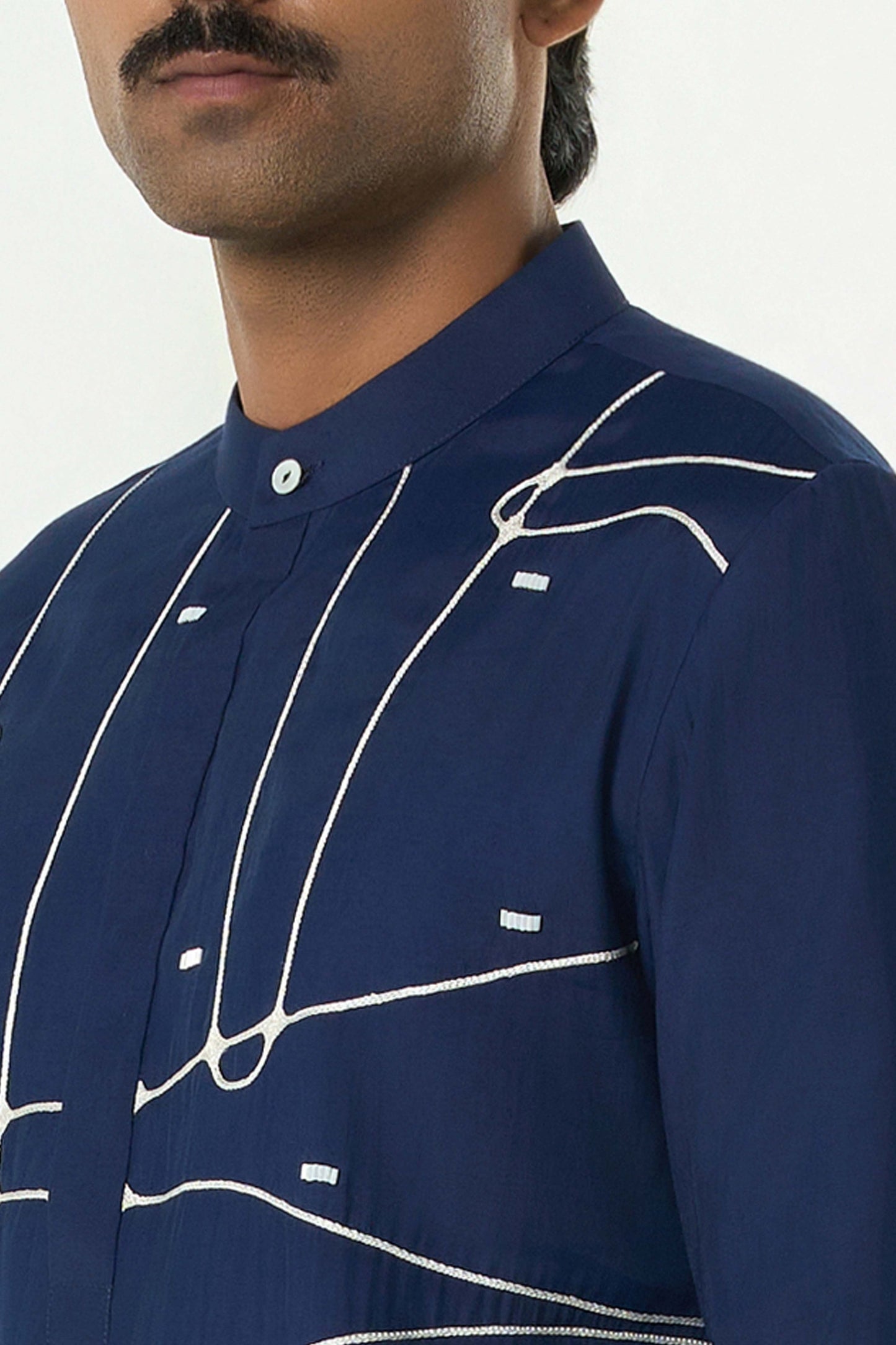 Pixel Warp Kurta - Navy Blue