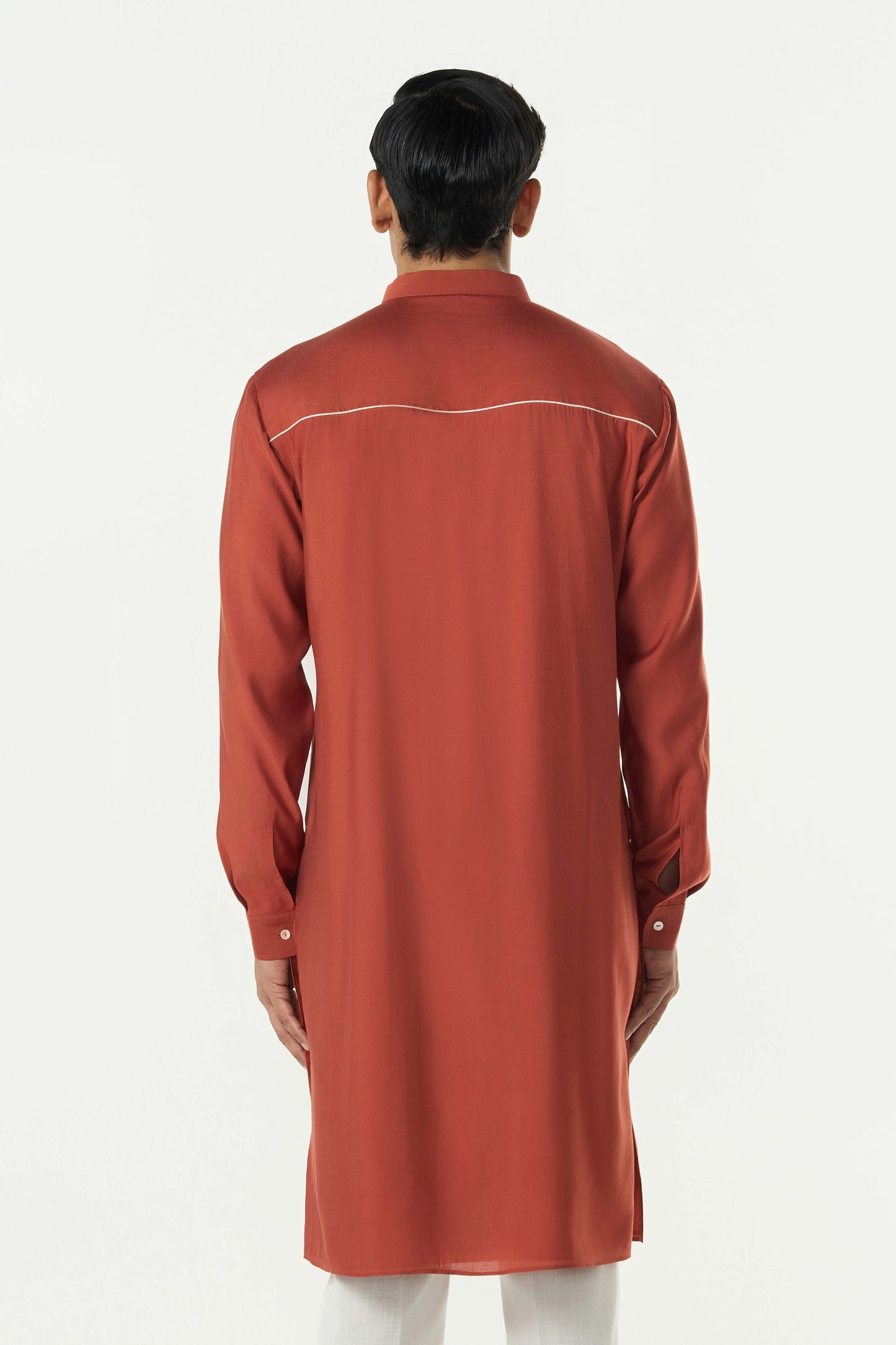 Pixel Warp Kurta - Rust