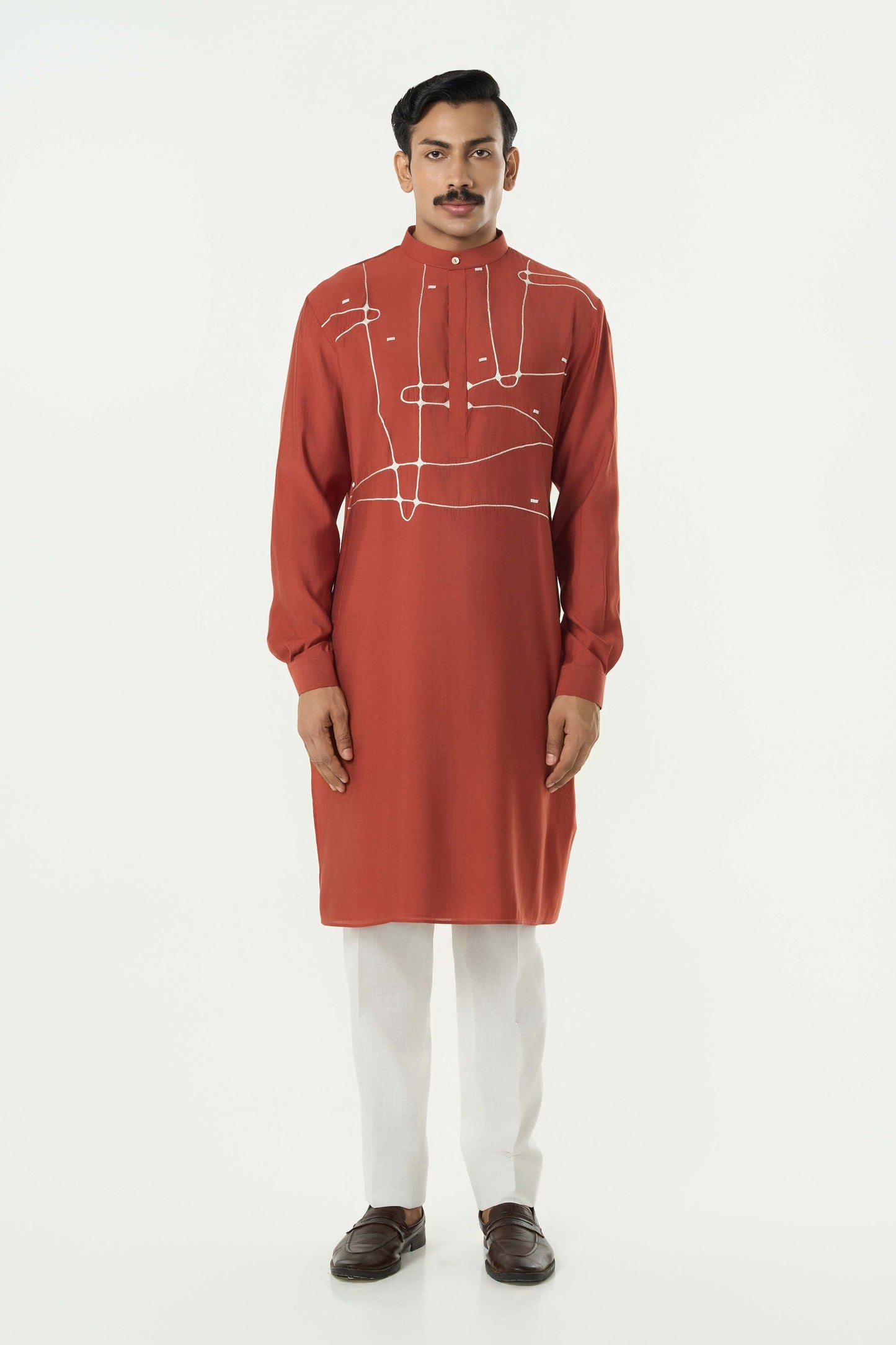 Pixel Warp Kurta - Rust