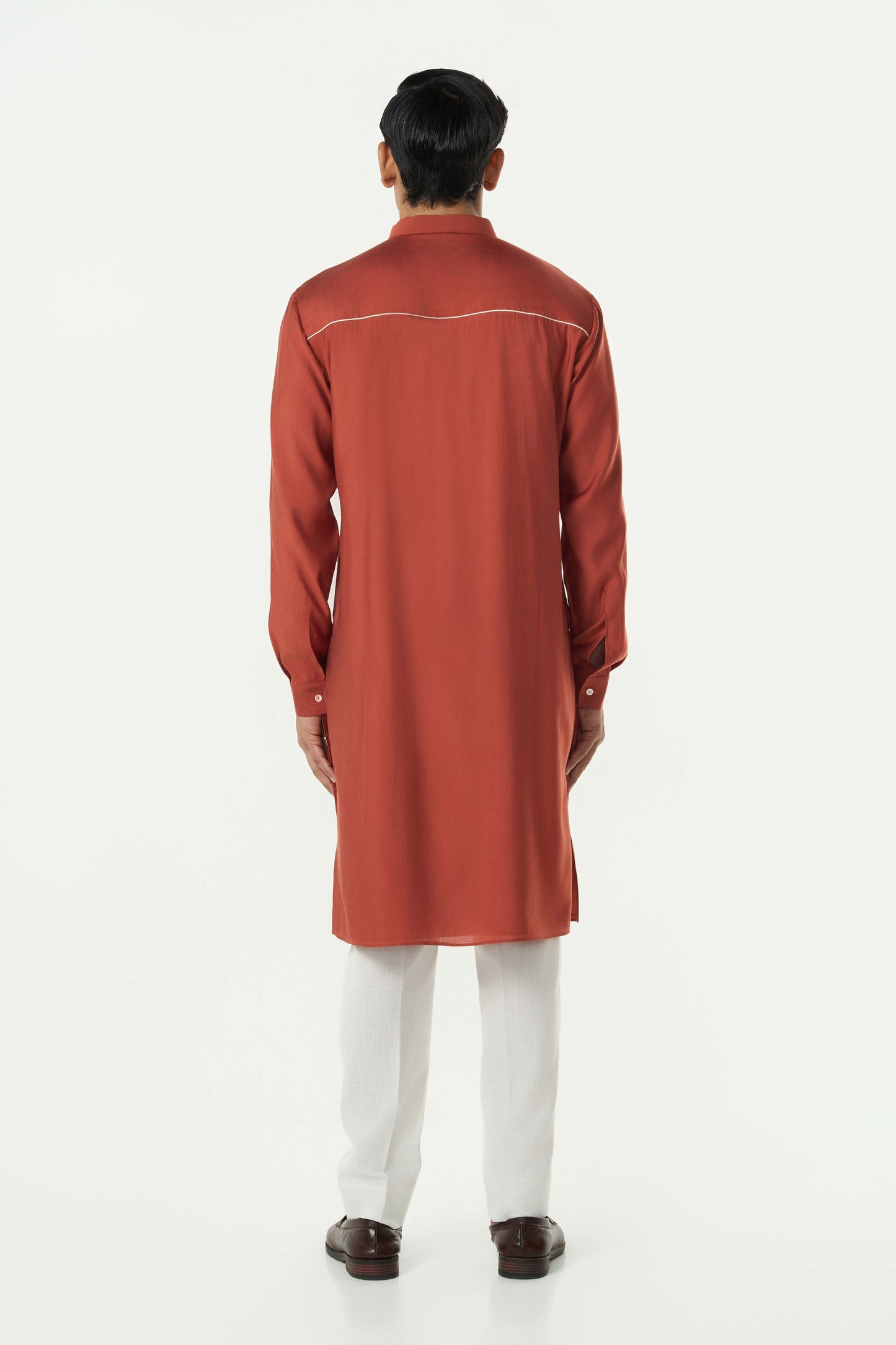 Pixel Warp Kurta - Rust