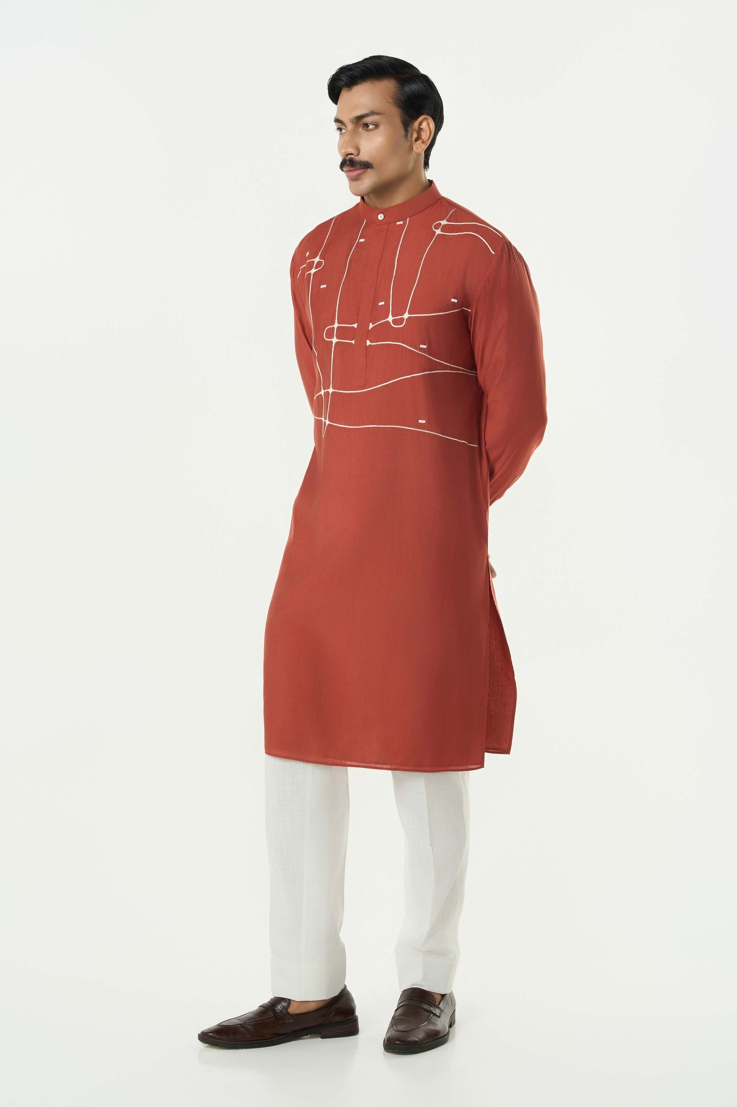 Pixel Warp Kurta - Rust