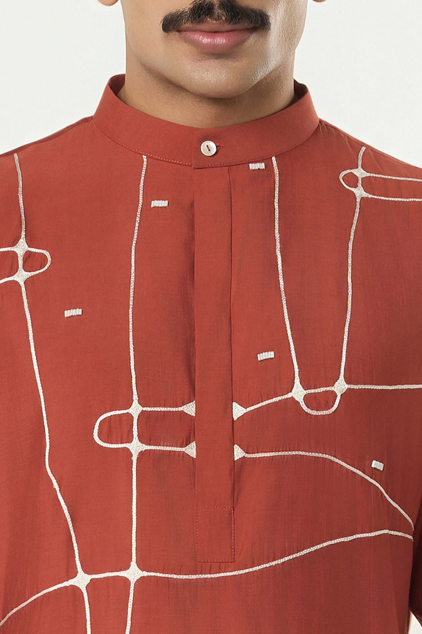 Pixel Warp Kurta - Rust