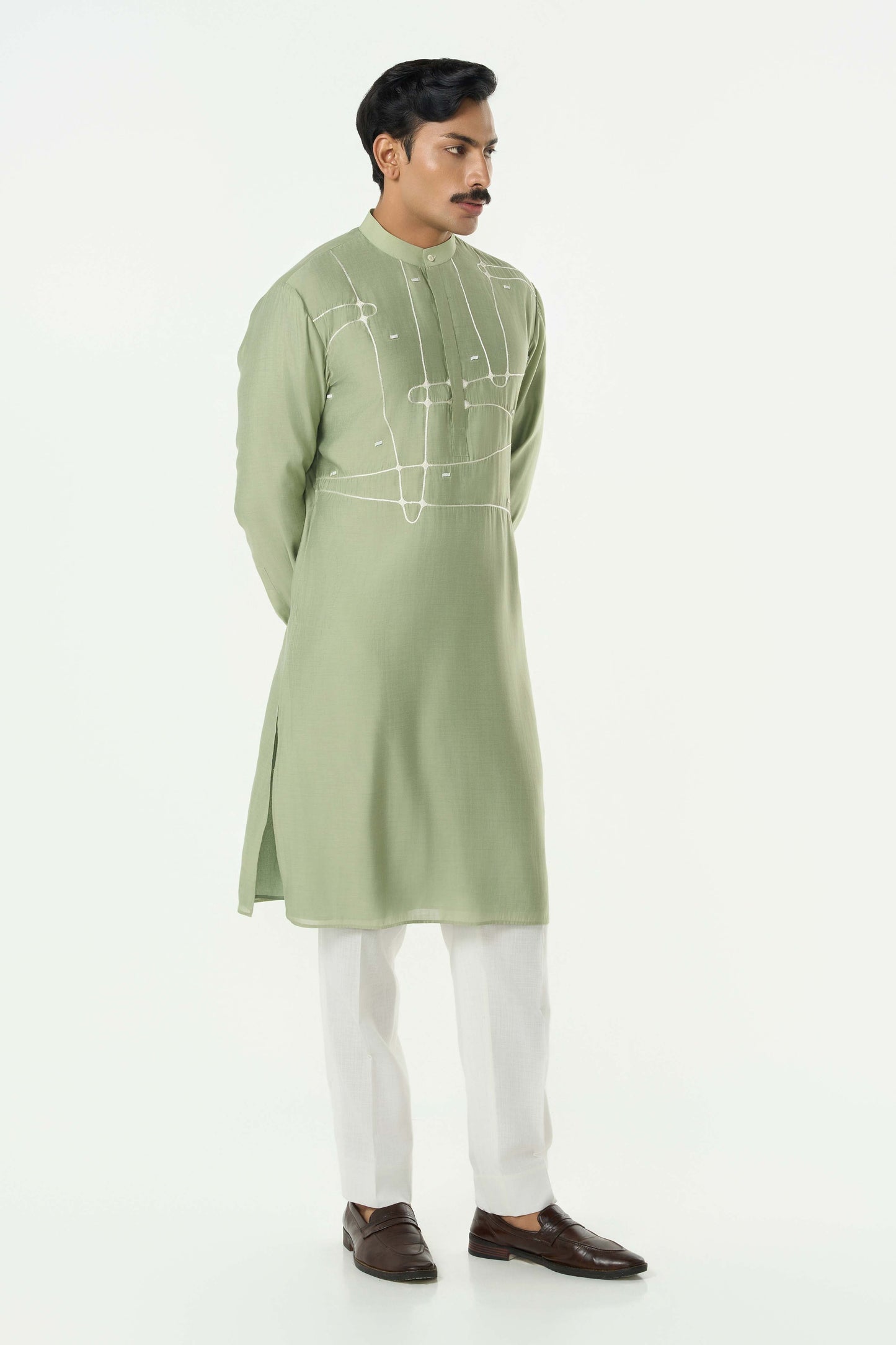 Pixel Warp Kurta - Sage Green