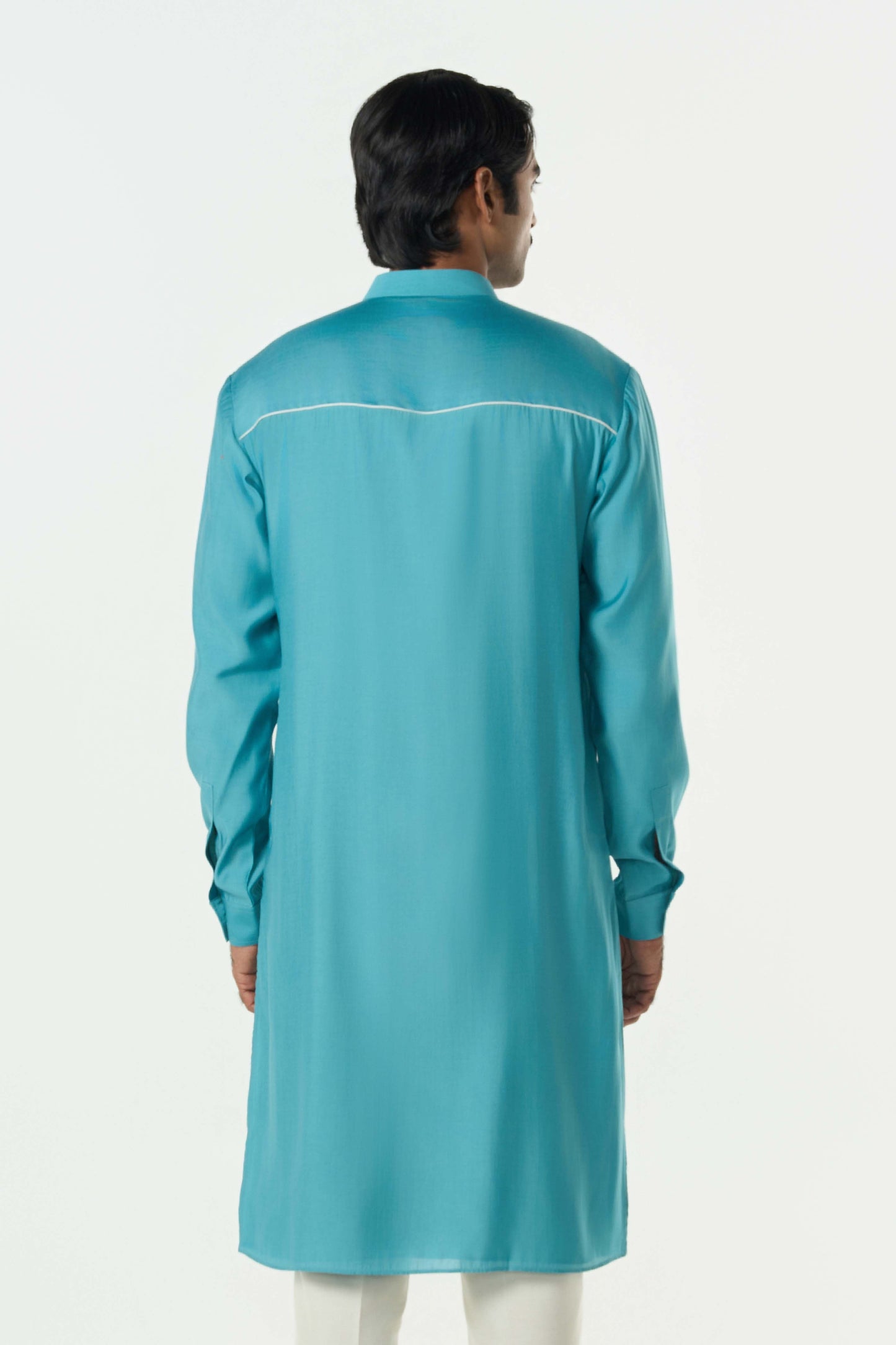 Pixel Warp Kurta - Teal Blue
