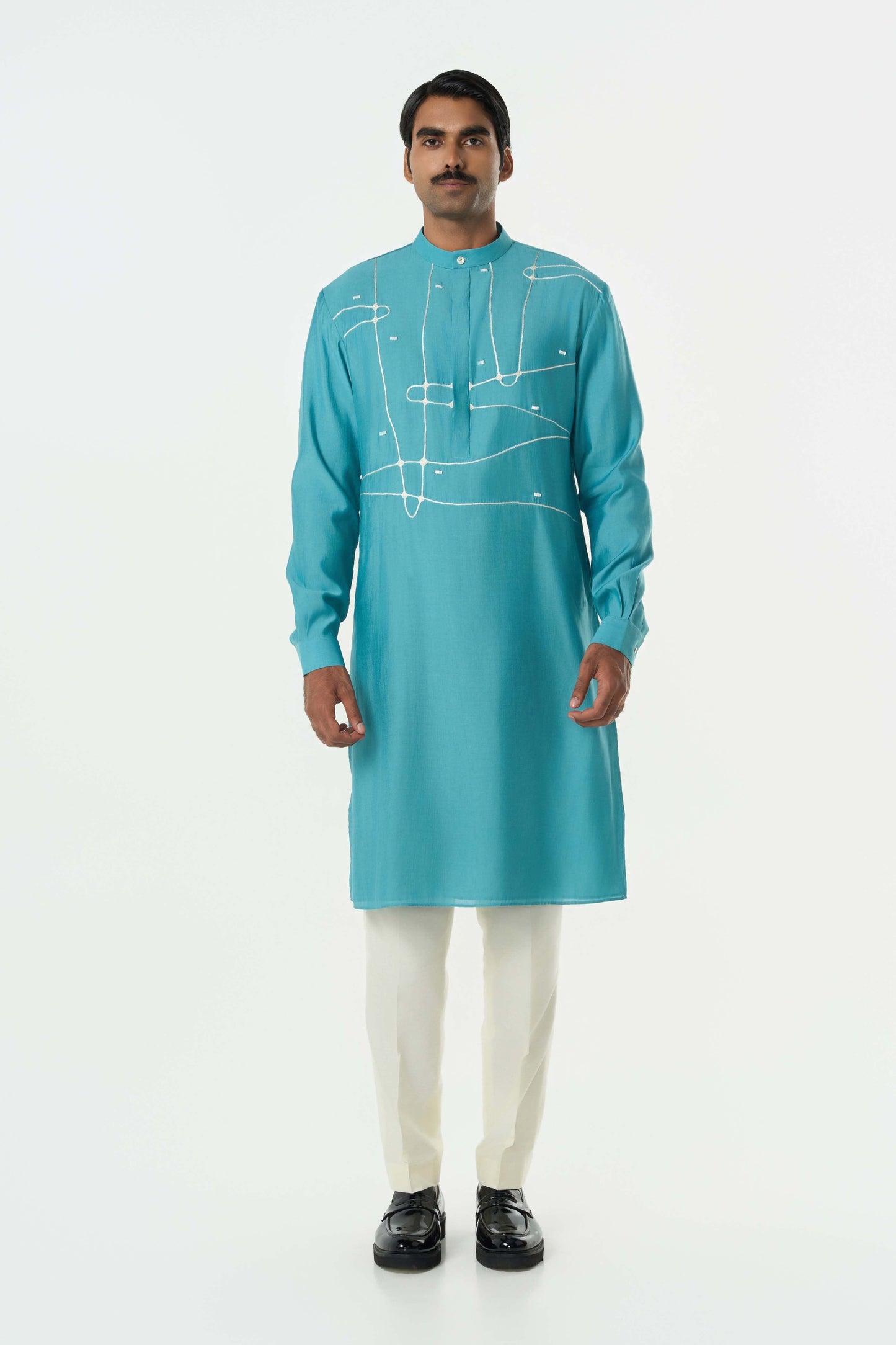 Pixel Warp Kurta - Teal Blue