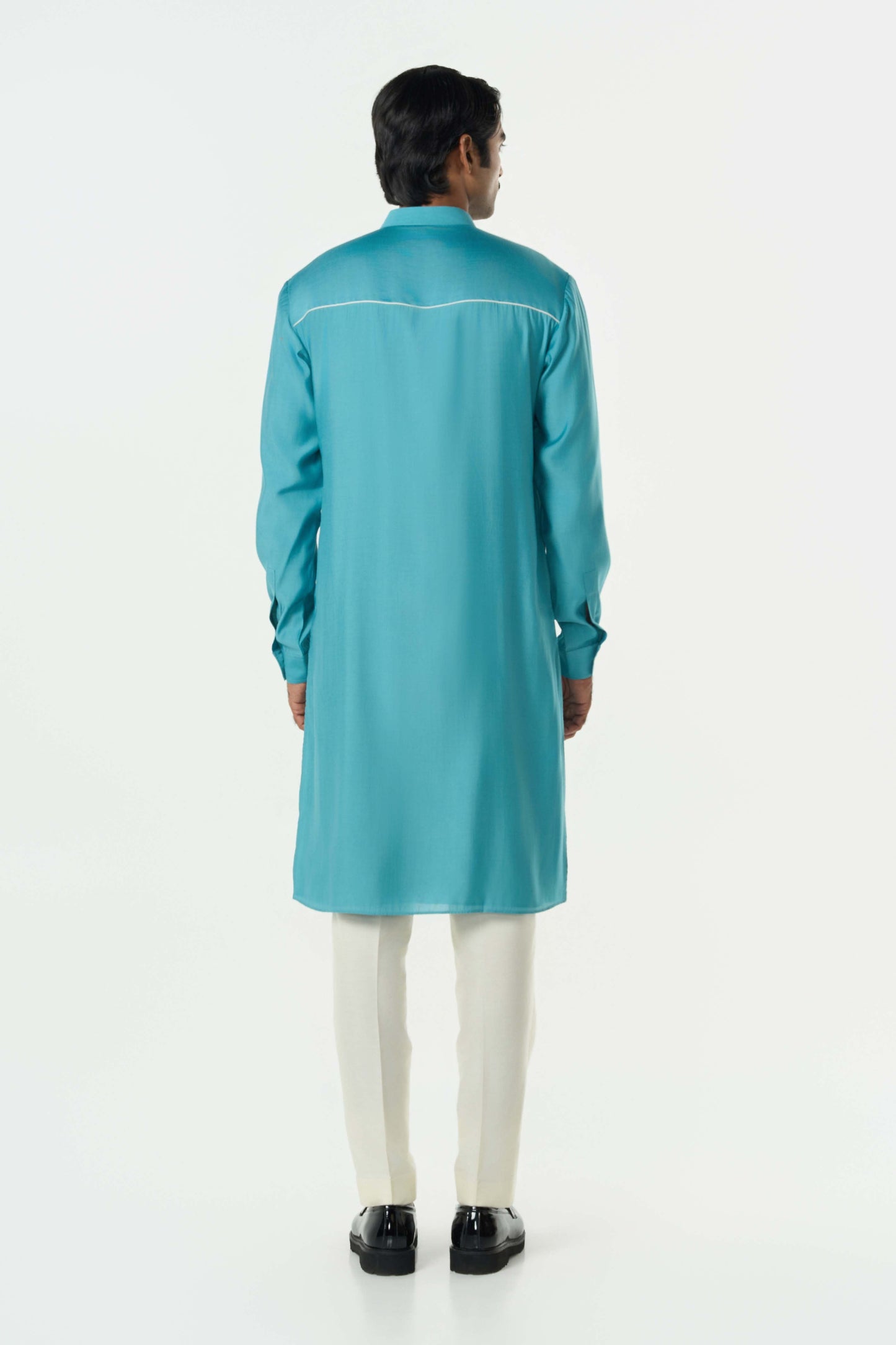 Pixel Warp Kurta - Teal Blue