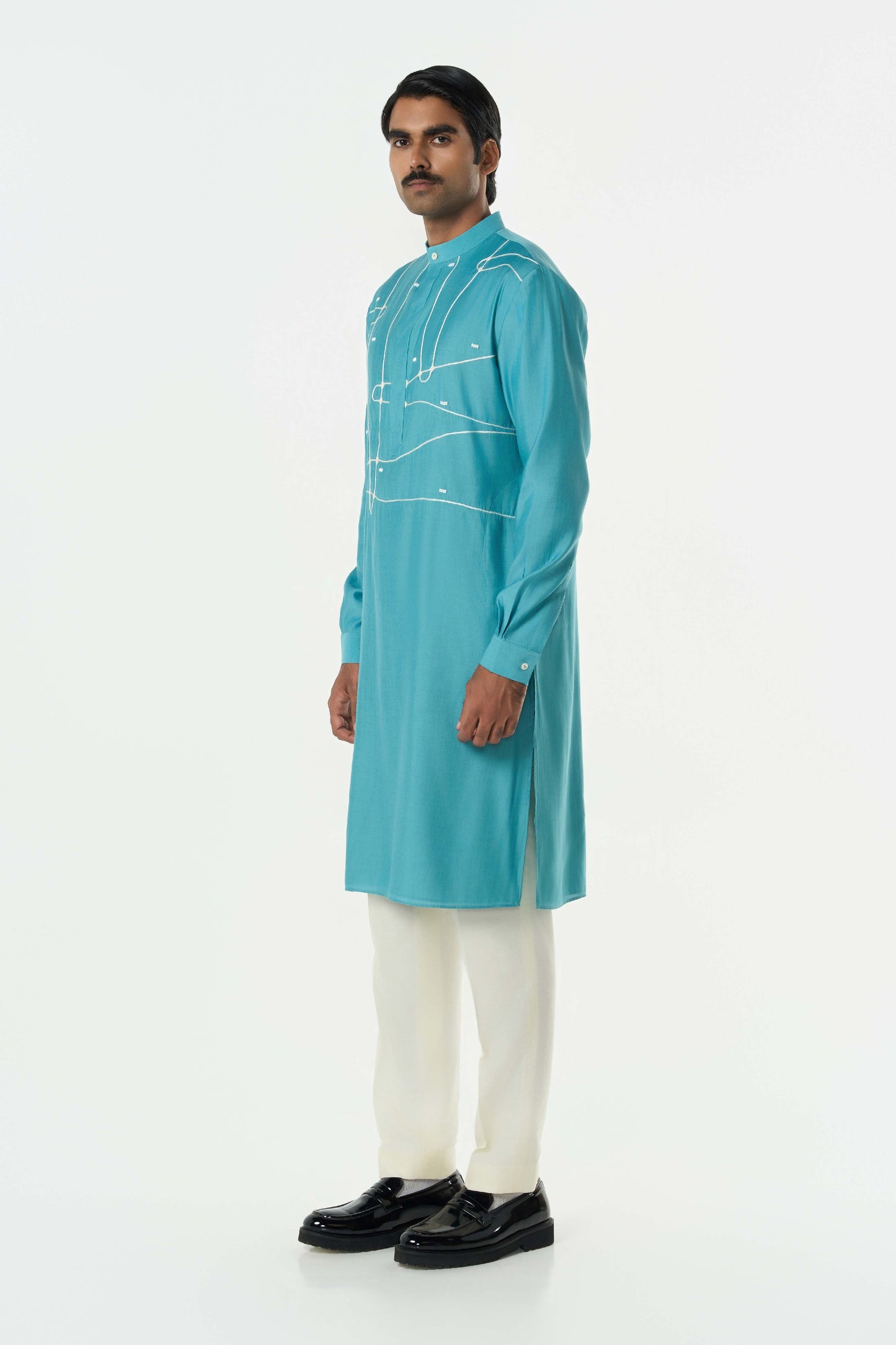 Pixel Warp Kurta - Teal Blue
