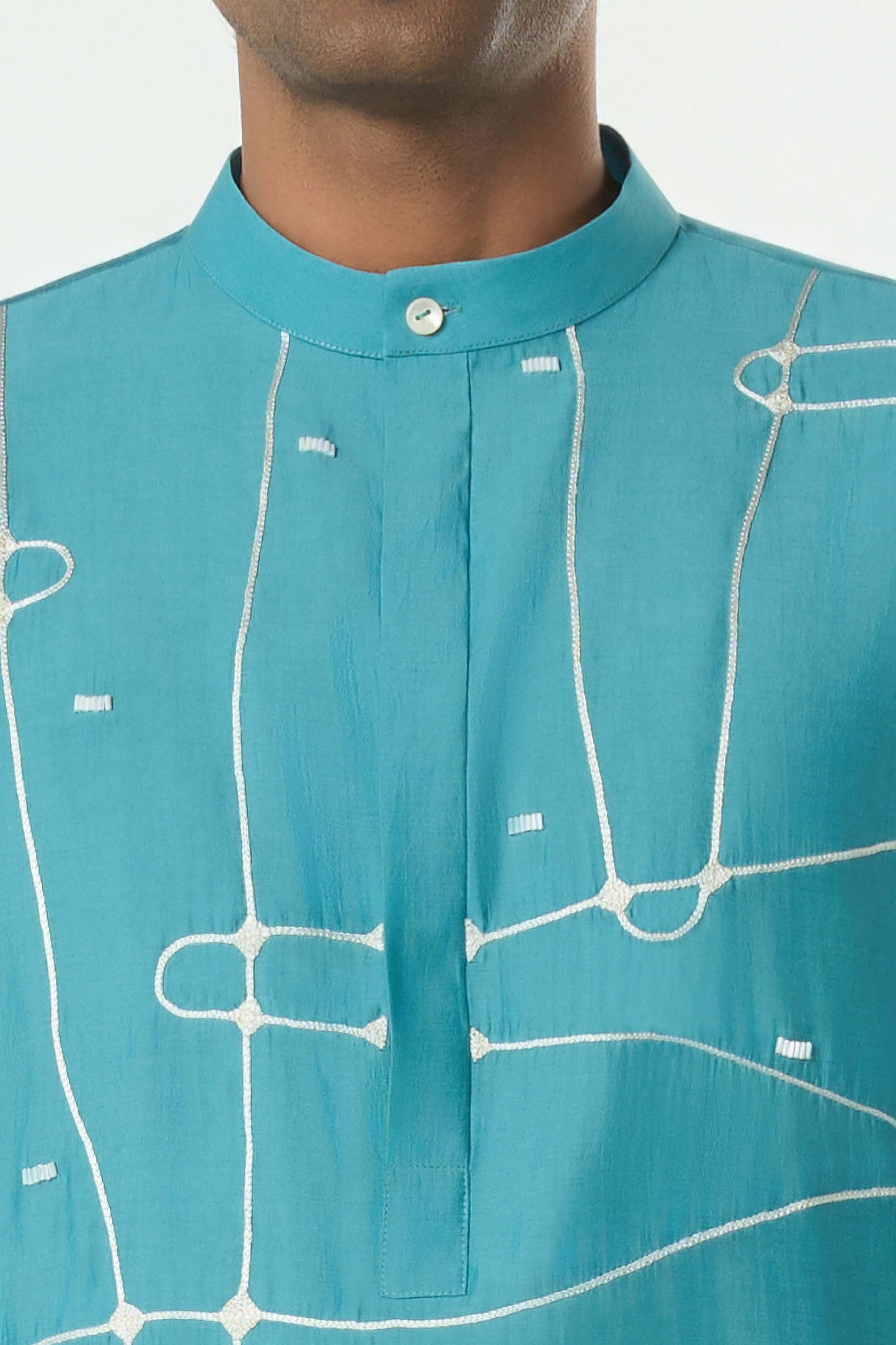 Pixel Warp Kurta - Teal Blue