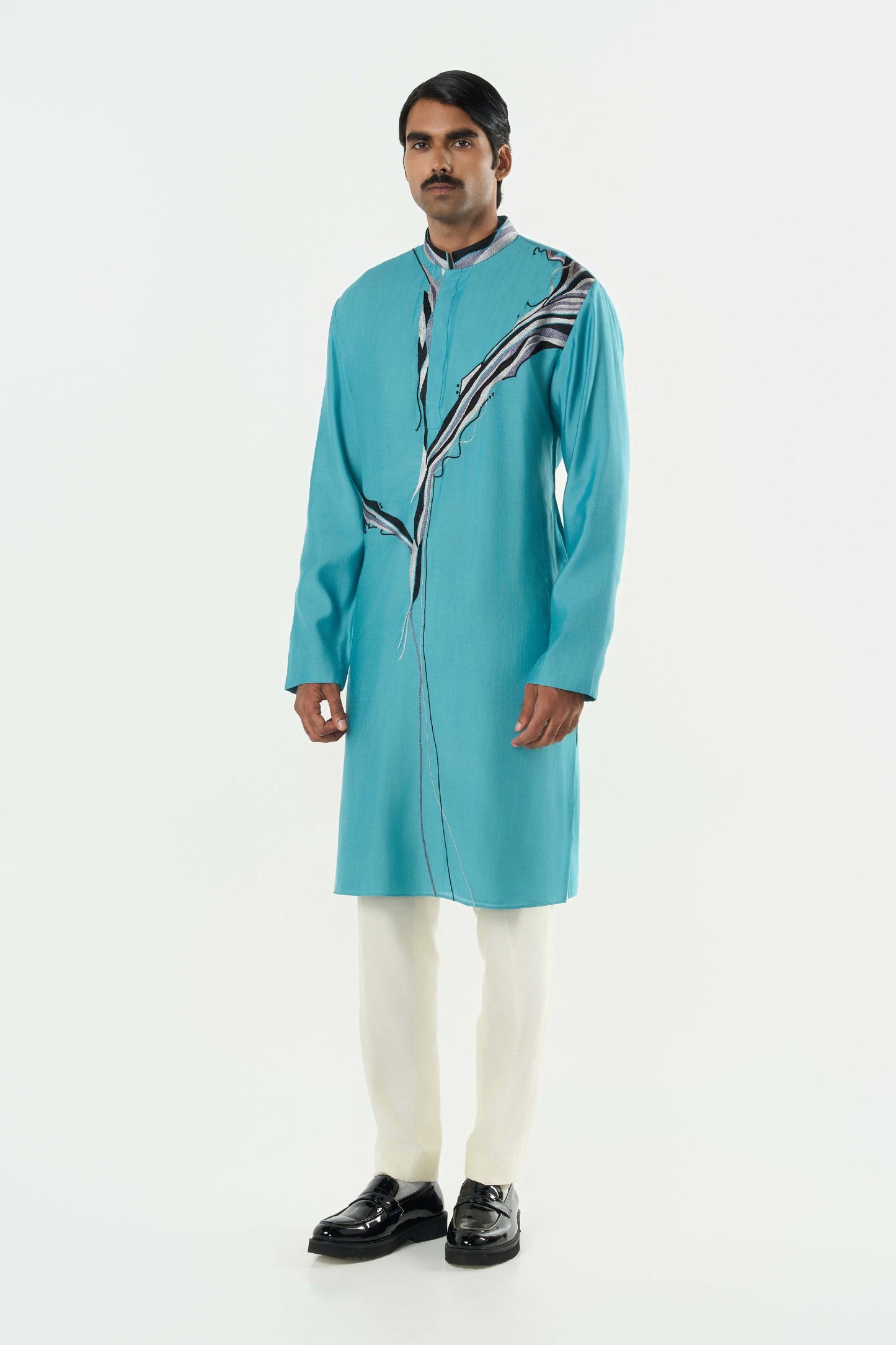 The Abstract Kurta - Teal Blue