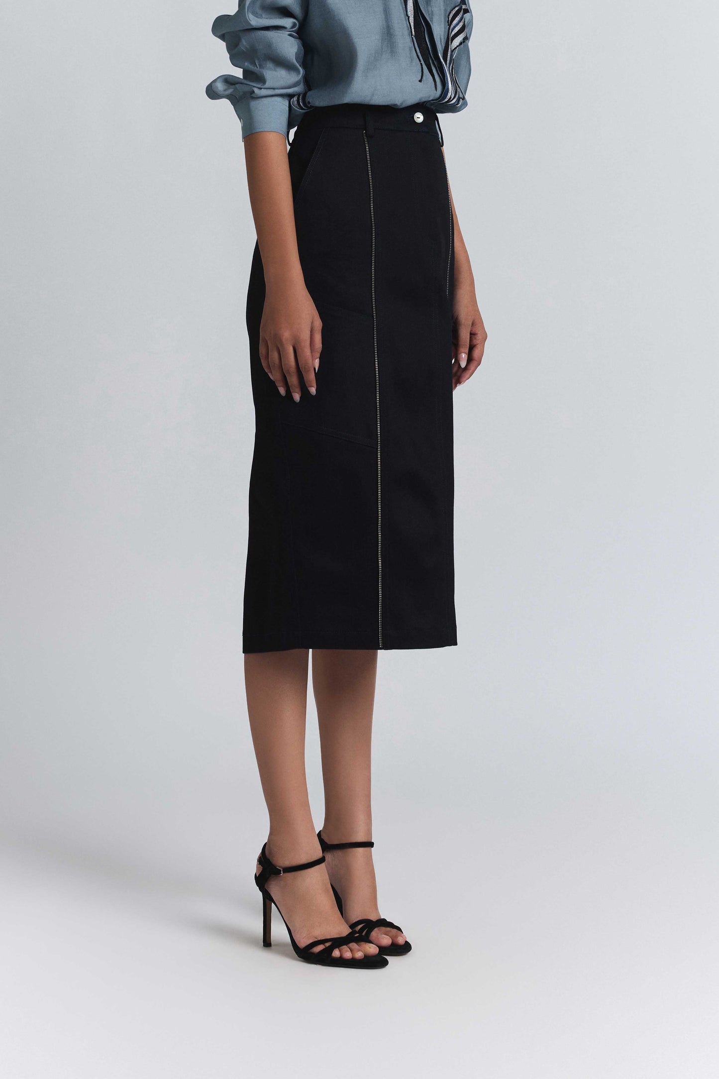 Torque Denim Midi Skirt