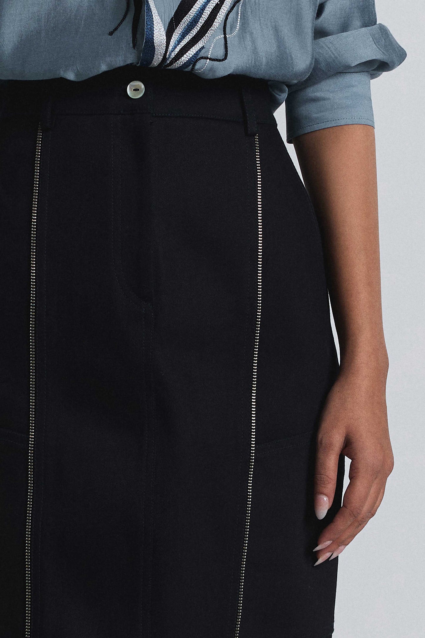 Torque Denim Midi Skirt