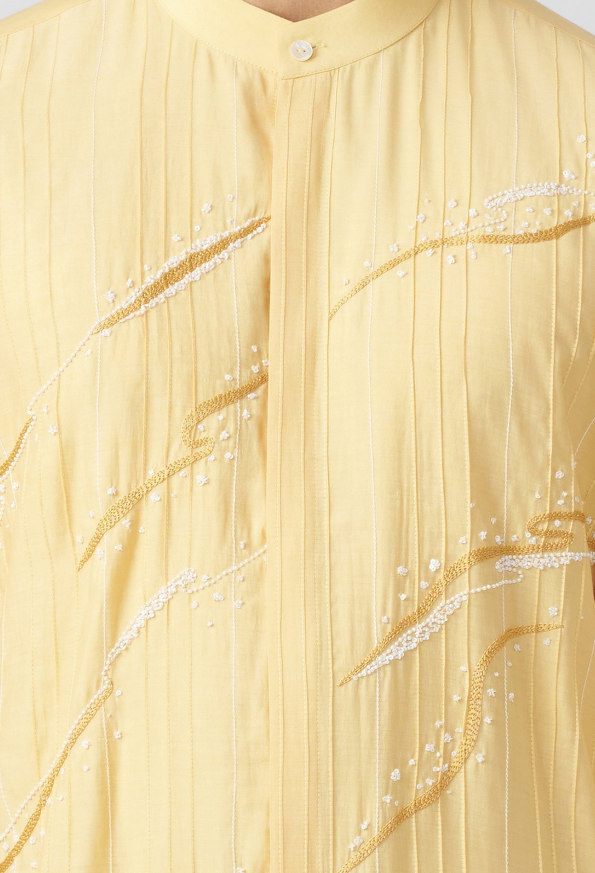 Gestural Pintucked Kurta - Pastel Yellow