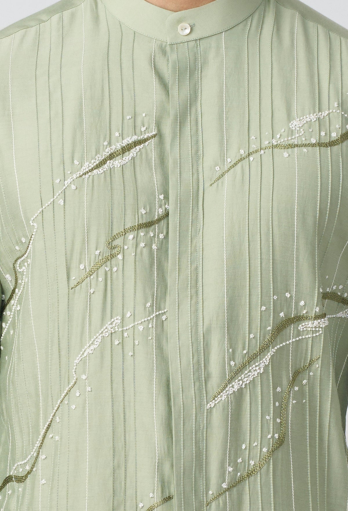 Gestural Pintucked Kurta - Sea Green