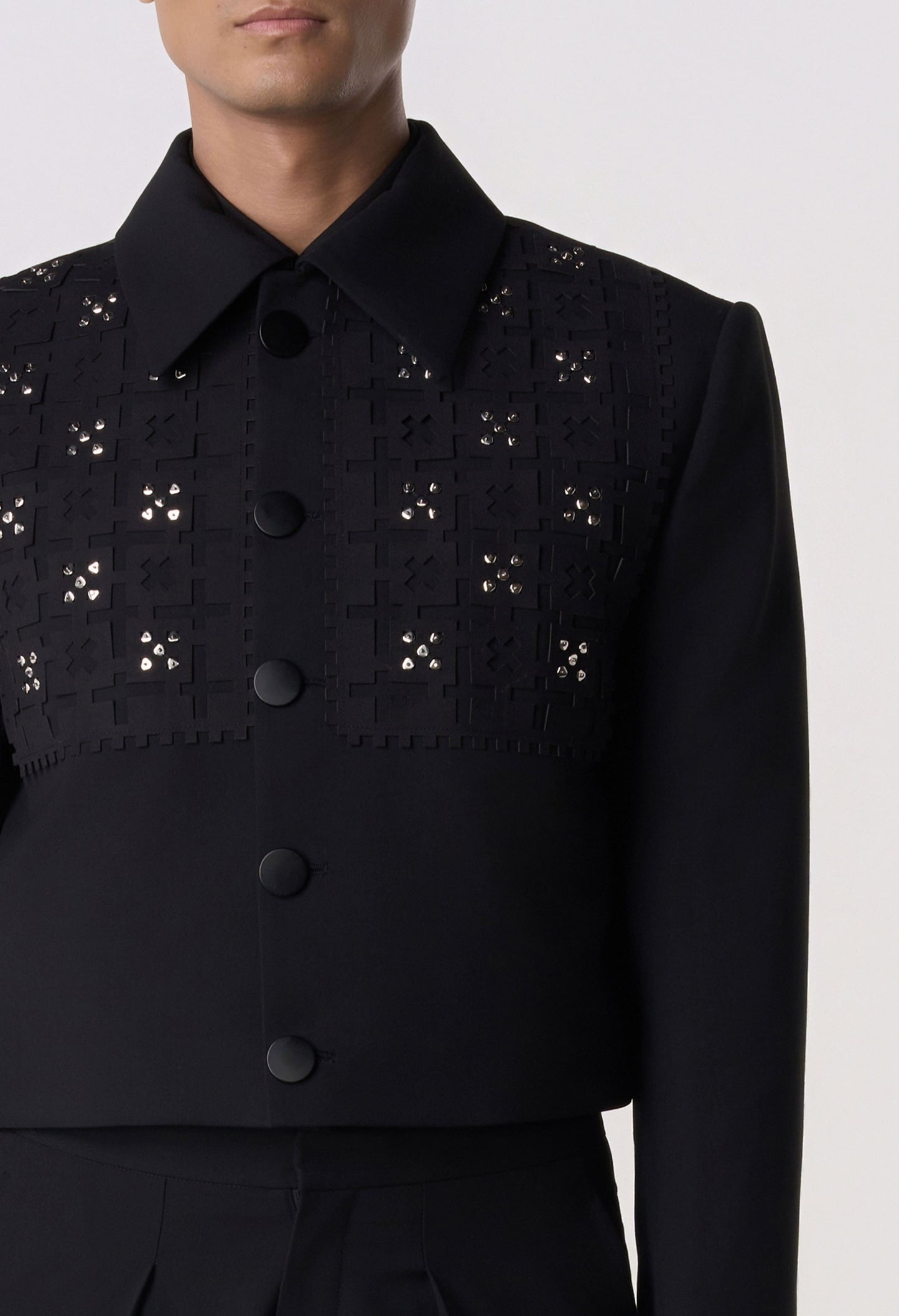 Studded Grid Cropped Jacket