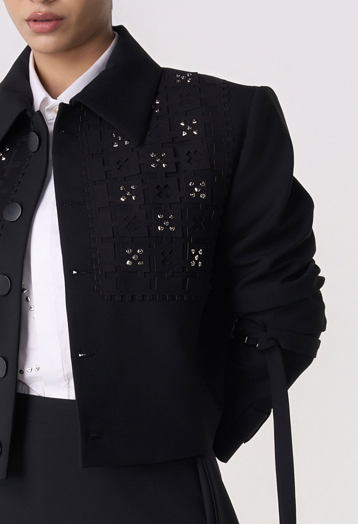 Studded Grid Cropped Jacket