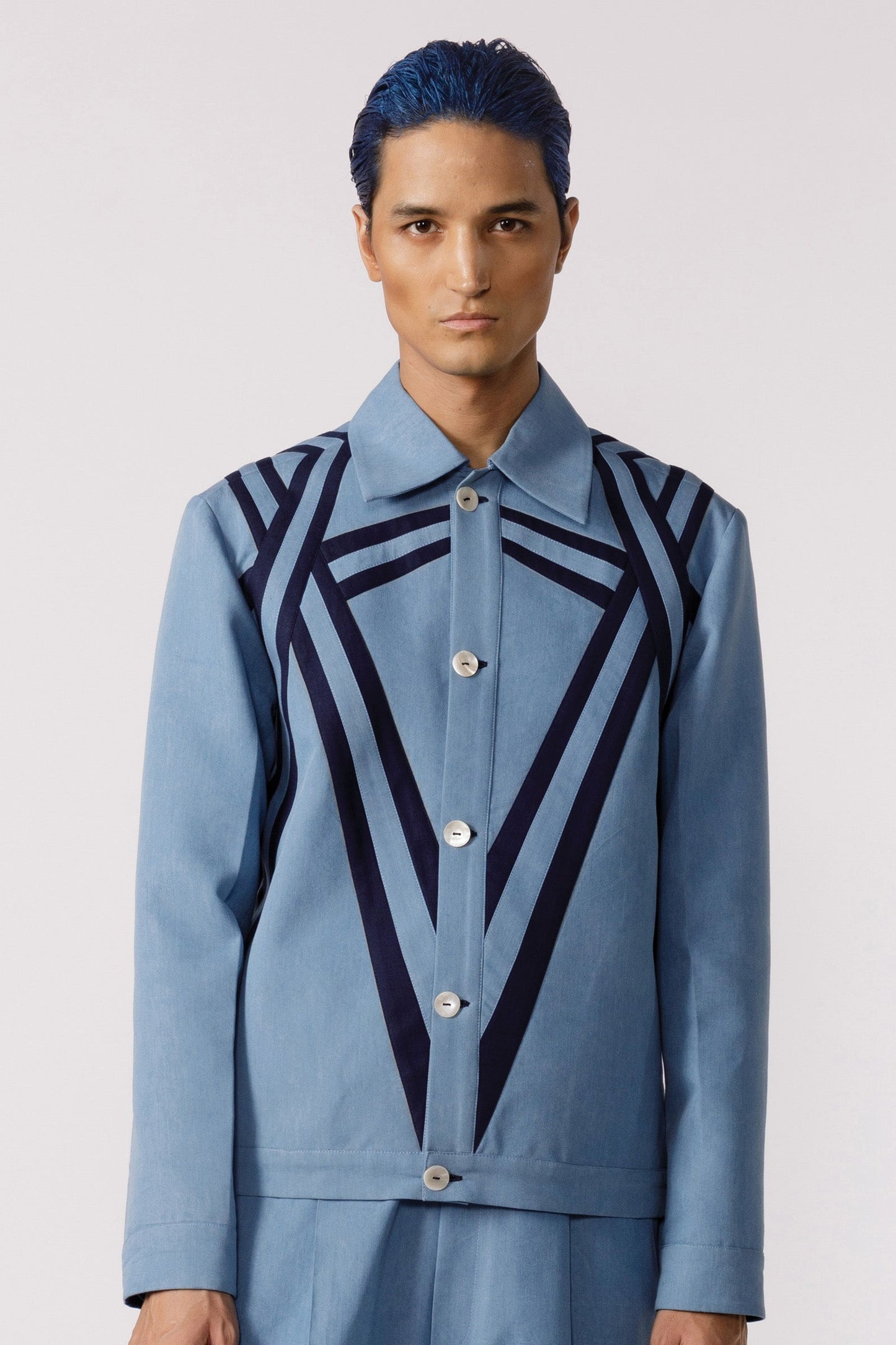 Symmetric cut and sew bomber jacket