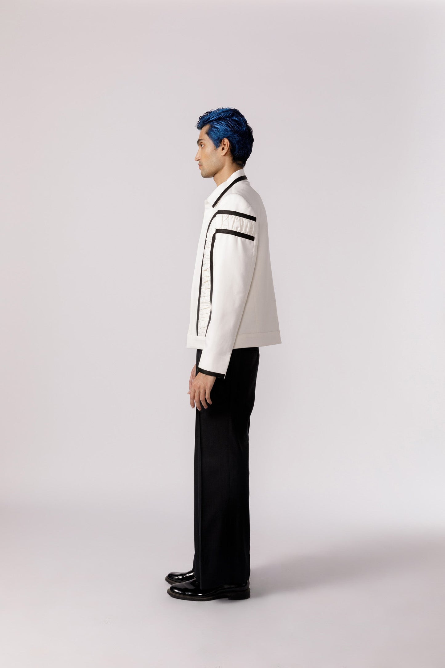 Arched ruched bomber jacket