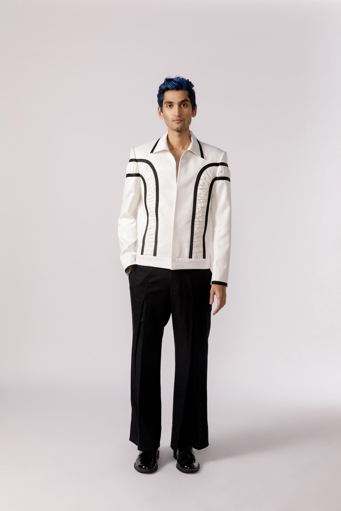 Arched ruched bomber jacket