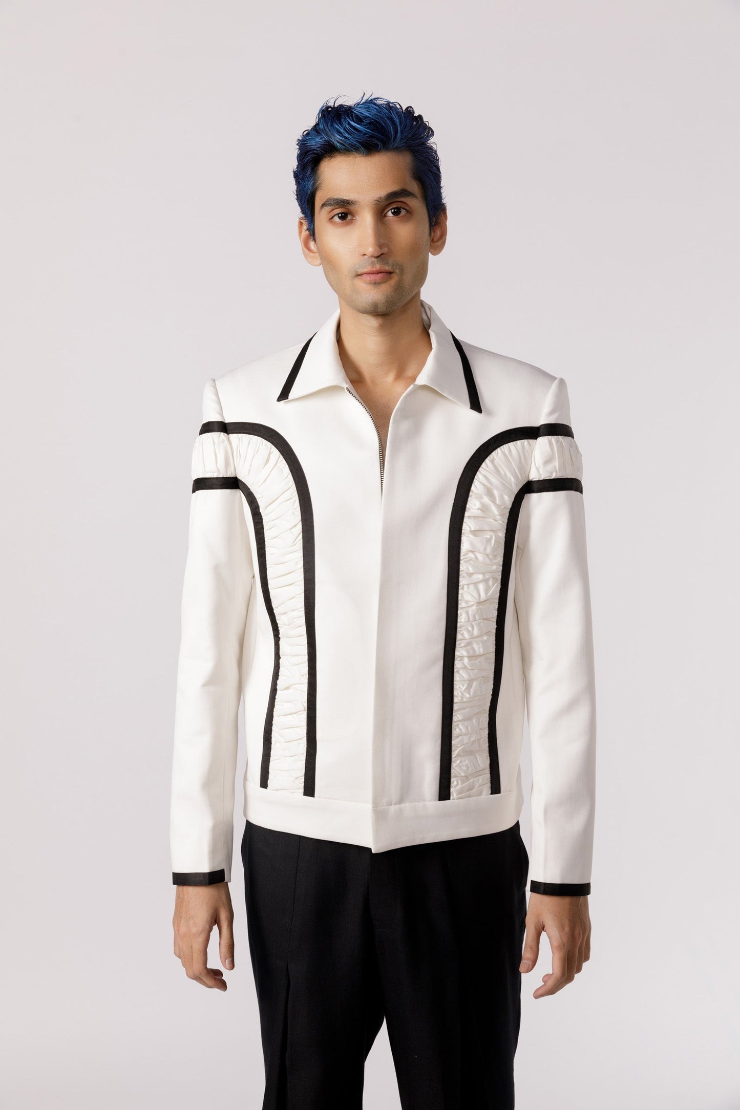 Arched ruched bomber jacket