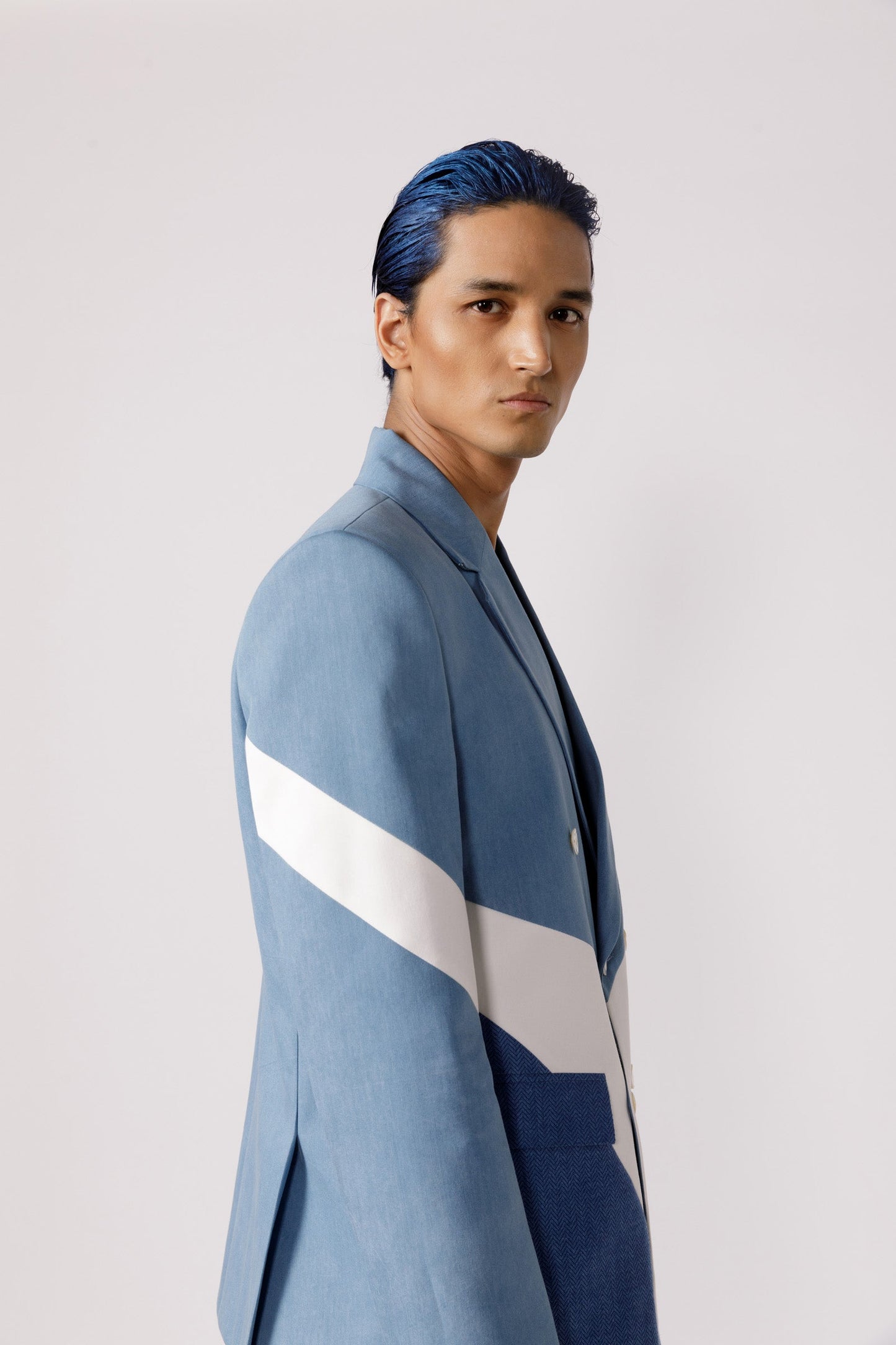 Denim panelled duo tone blazer
