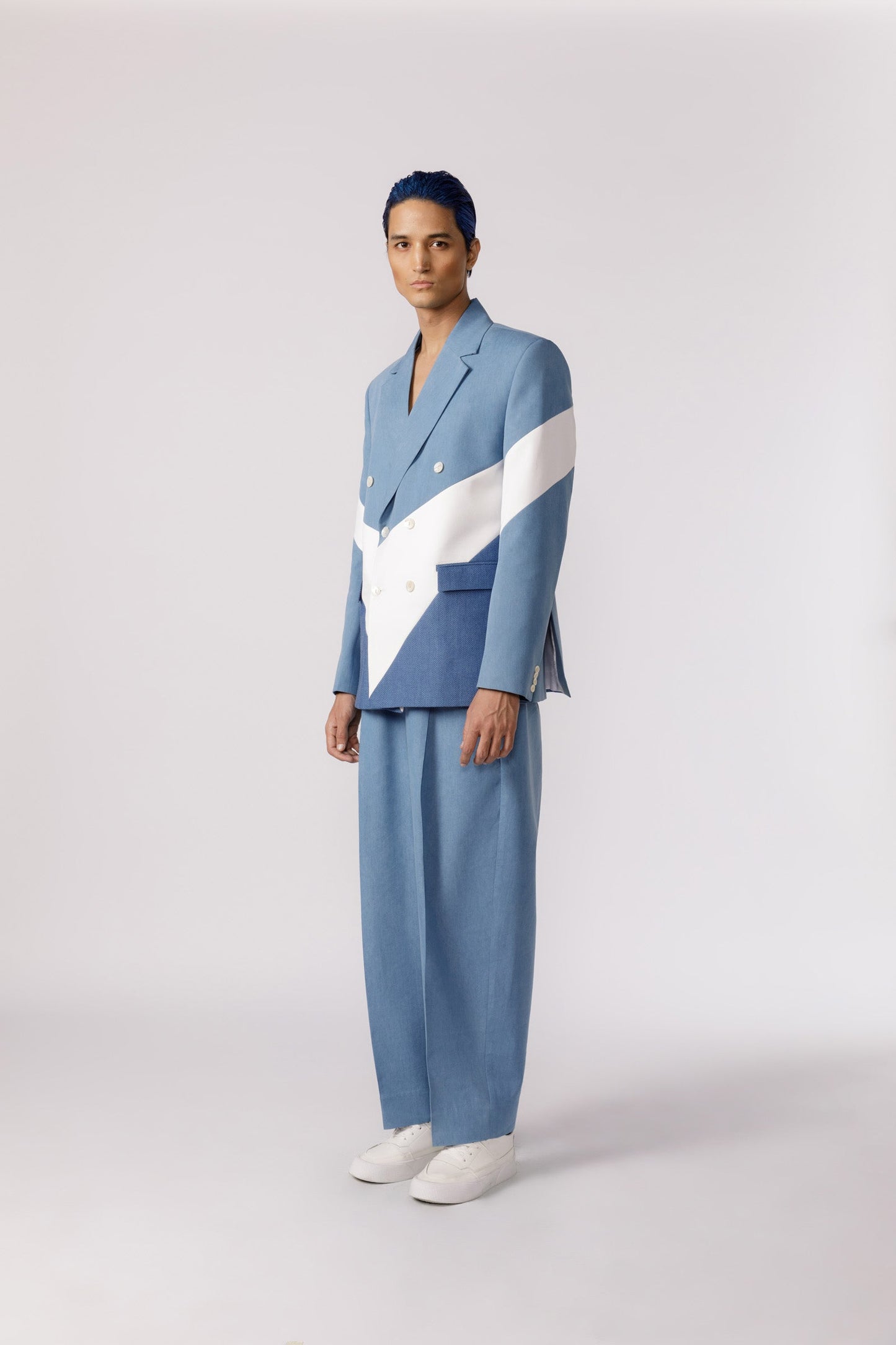 Denim panelled duo tone blazer
