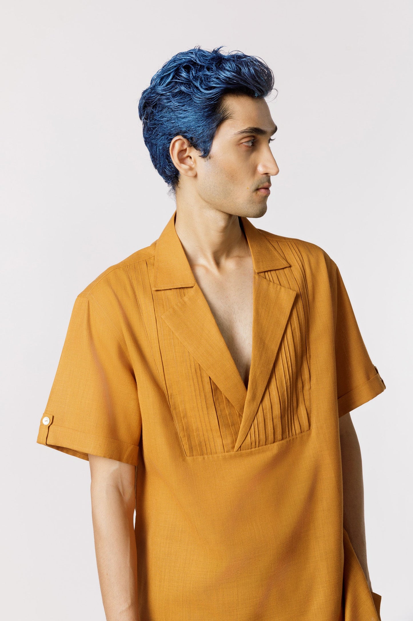 Pleated neckline casual Shirt