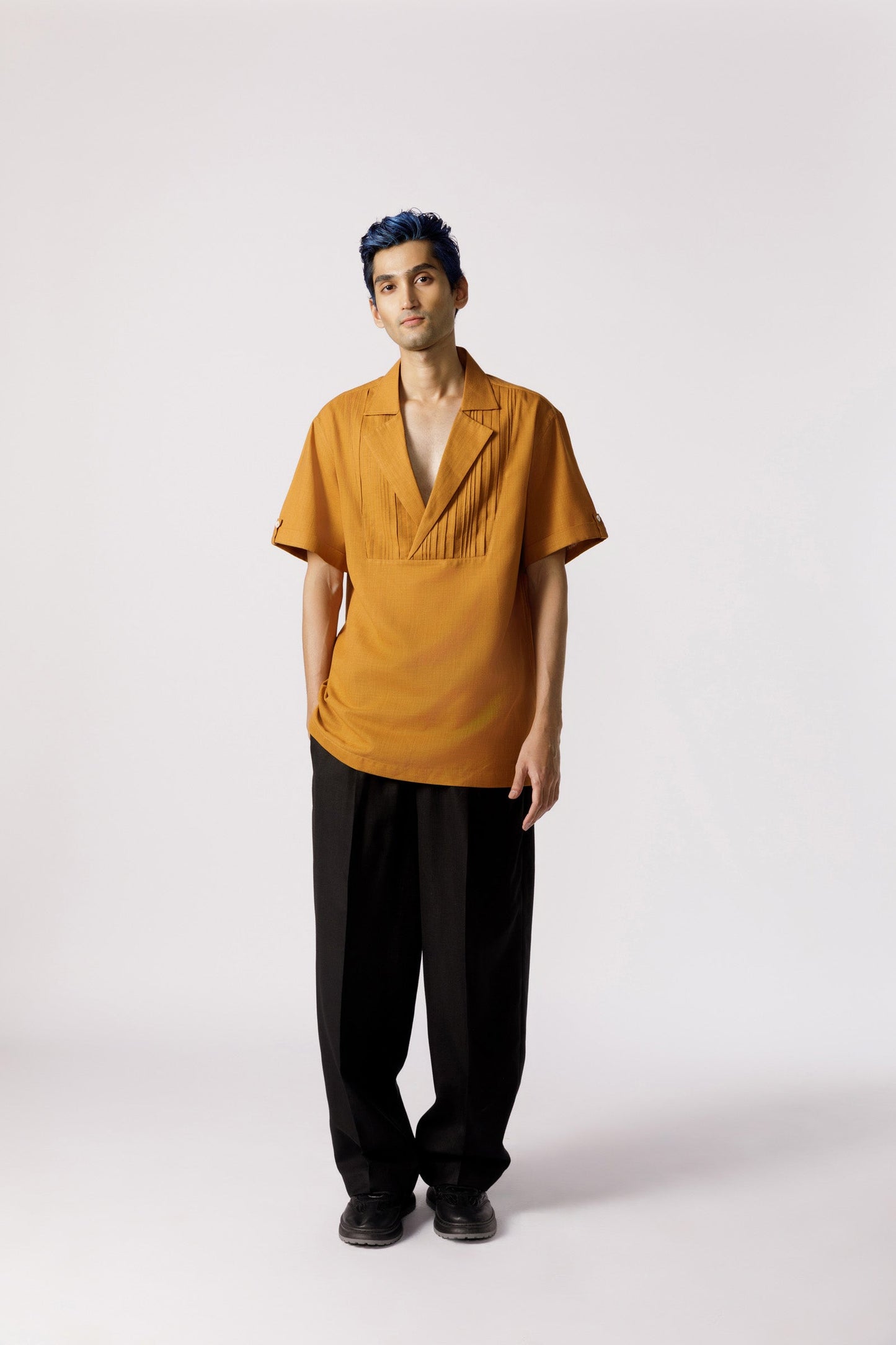 Pleated neckline casual Shirt