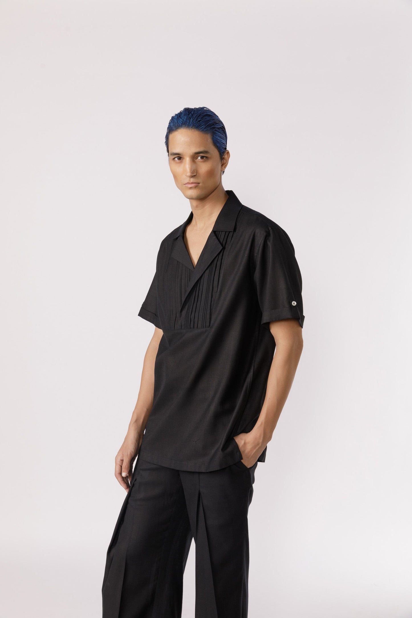 Pleated neckline casual Shirt
