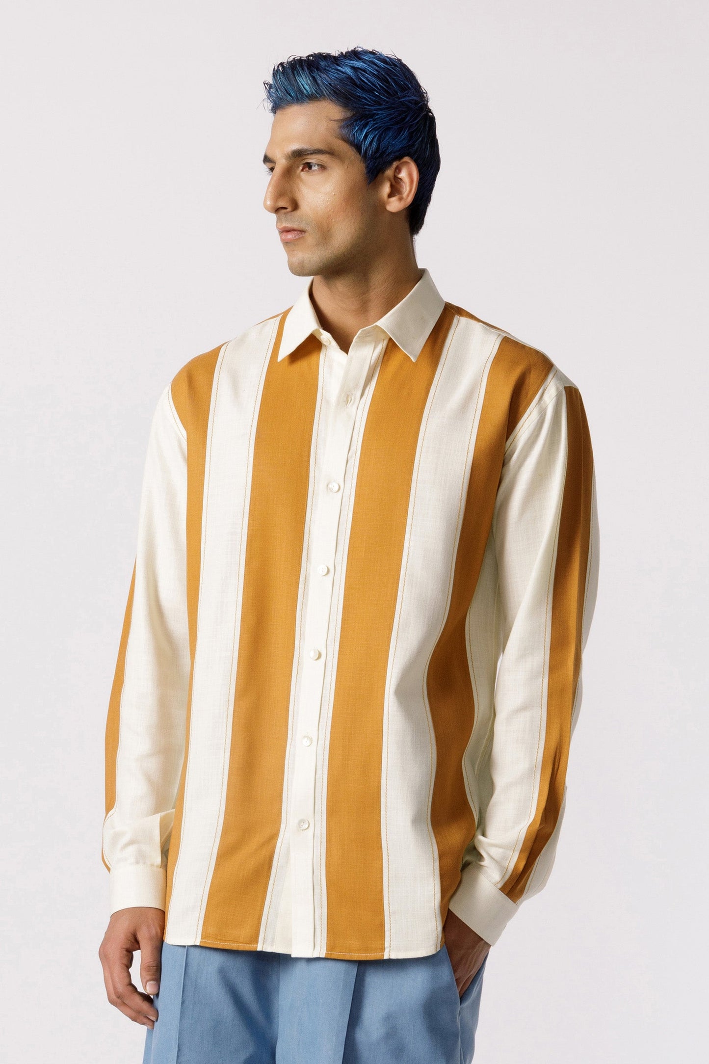 Linear cut and sew striped shirt