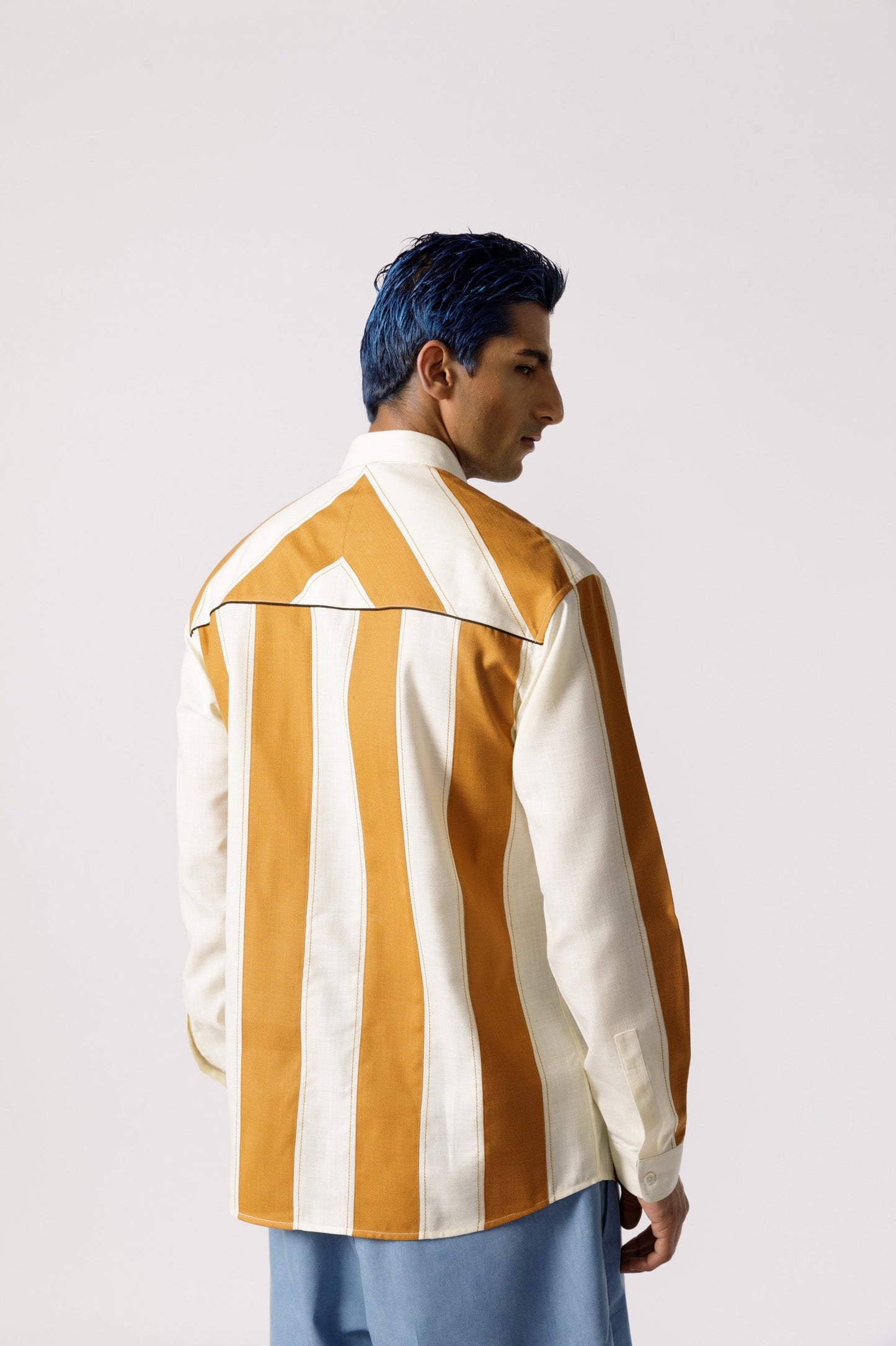 Linear cut and sew striped shirt