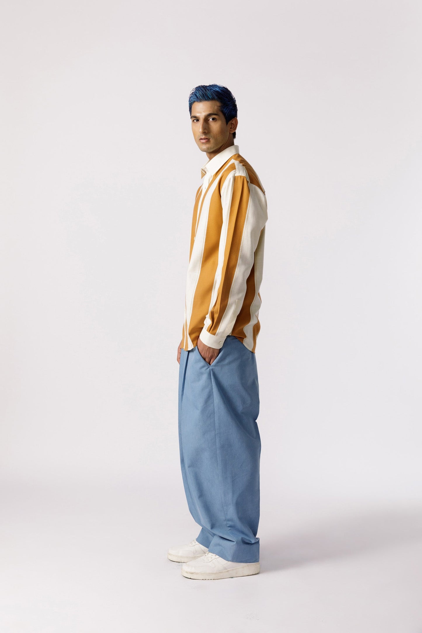 Linear cut and sew striped shirt