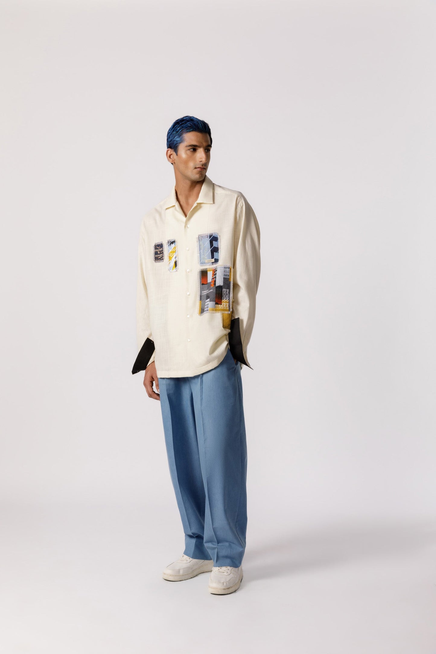 Oversized Patch work shirt(offwhite)