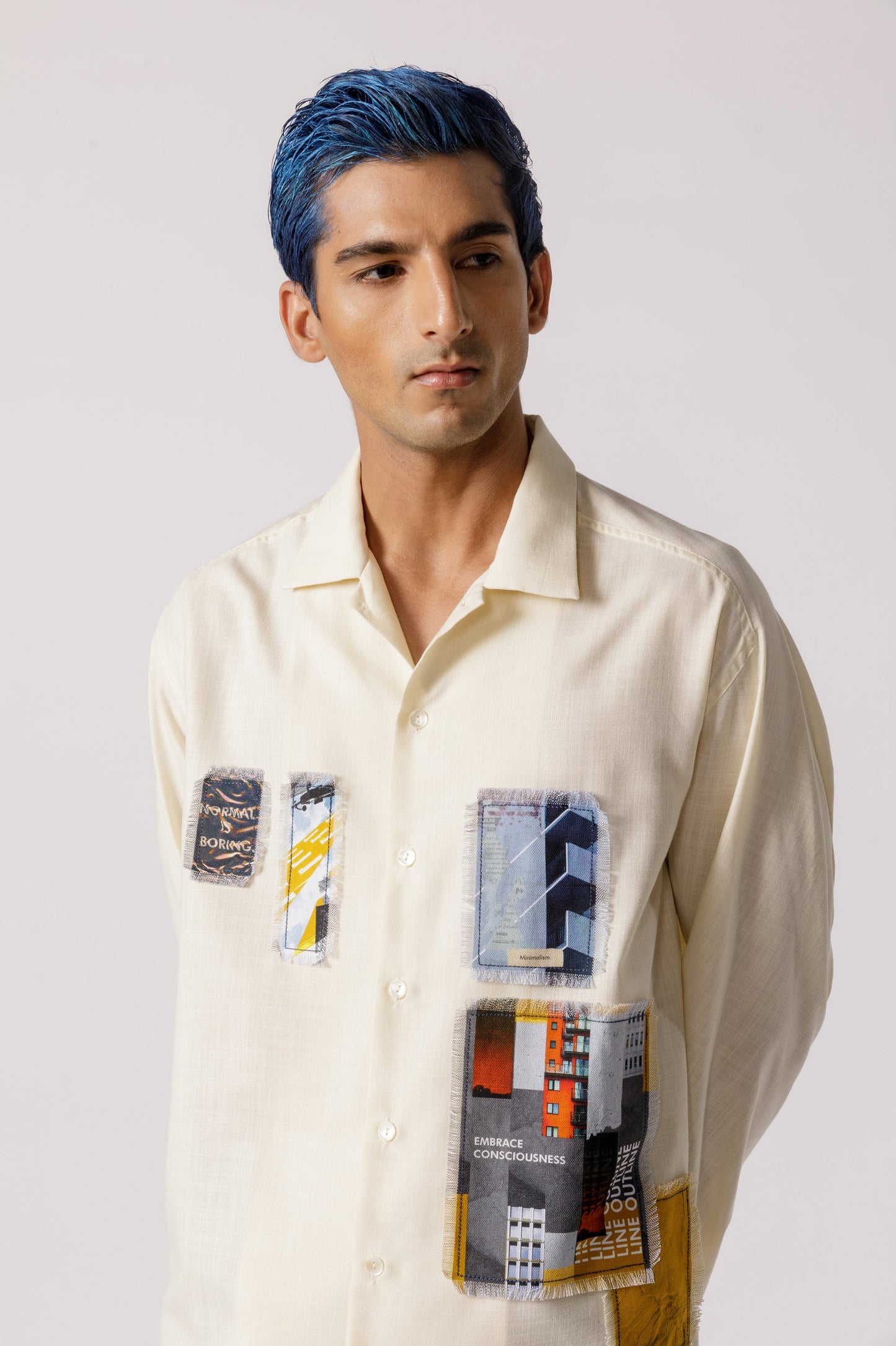 Oversized Patch work shirt(offwhite)