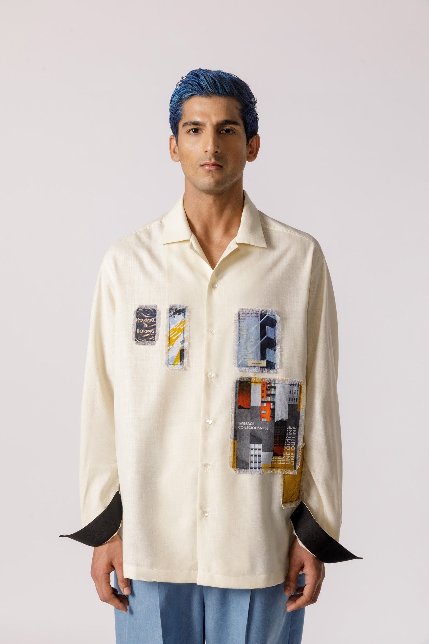 Oversized Patch work shirt(offwhite)