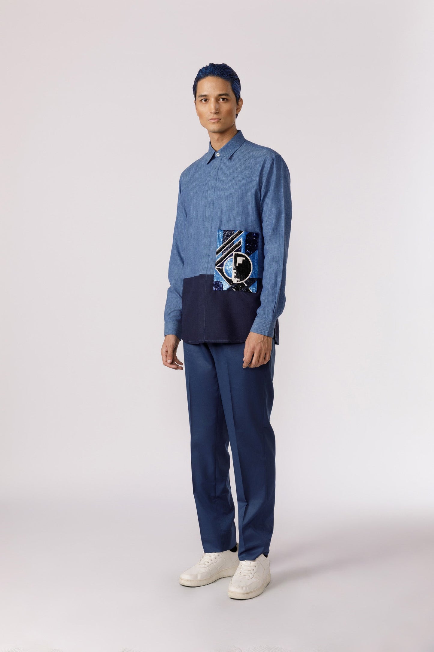Shapes of emotion embroidered patchpocket shirt