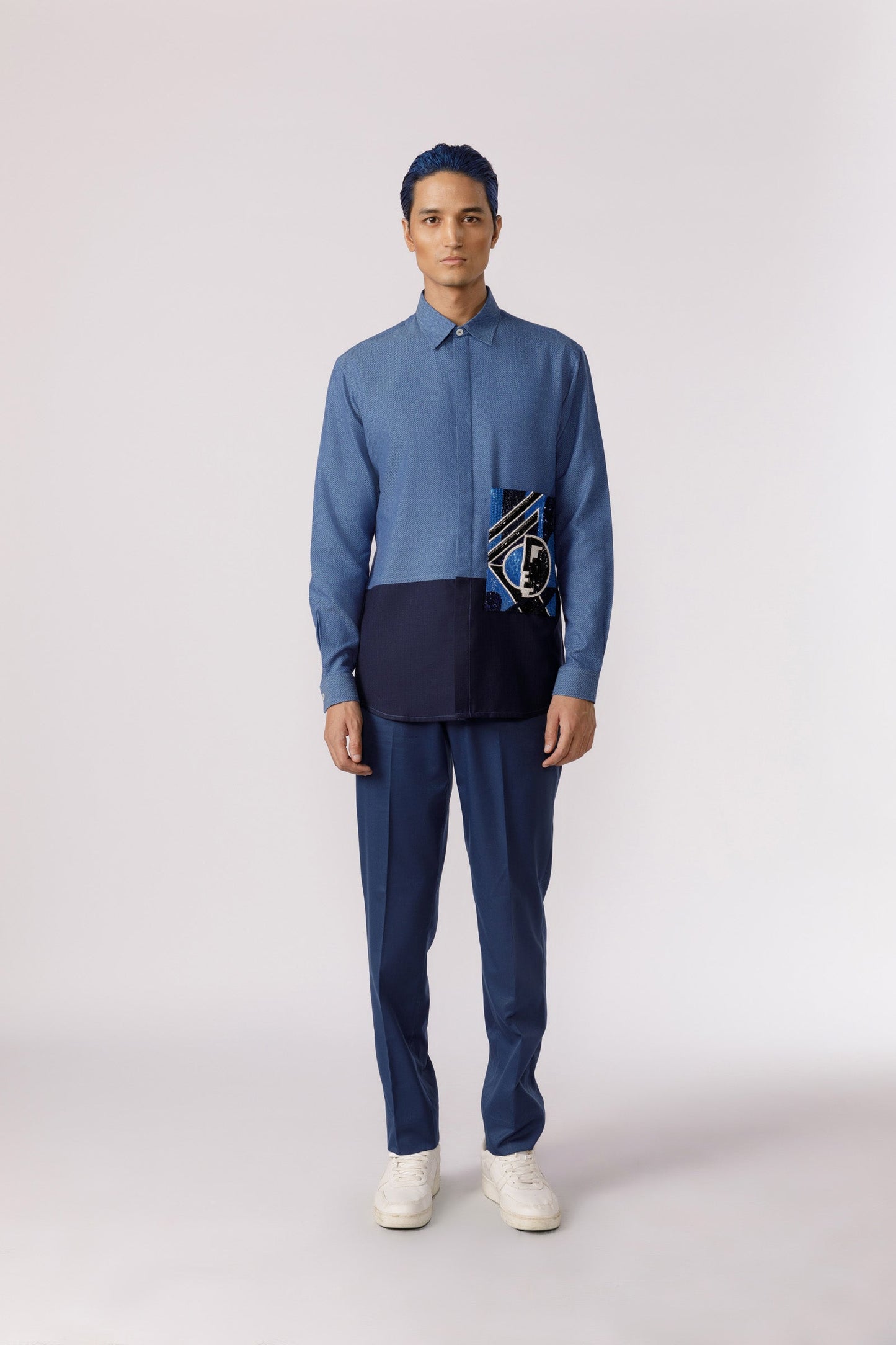 Shapes of emotion embroidered patchpocket shirt