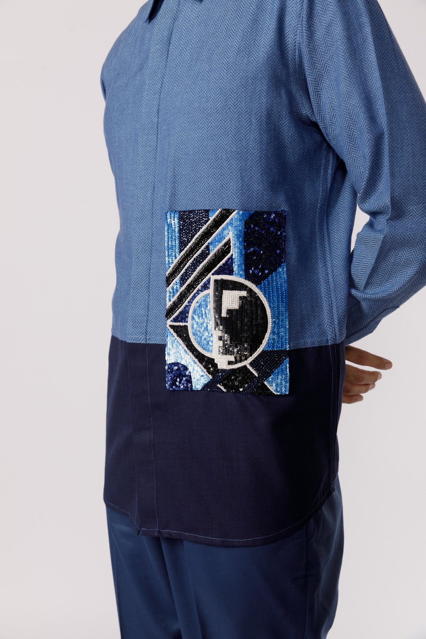 Shapes of emotion embroidered patchpocket shirt